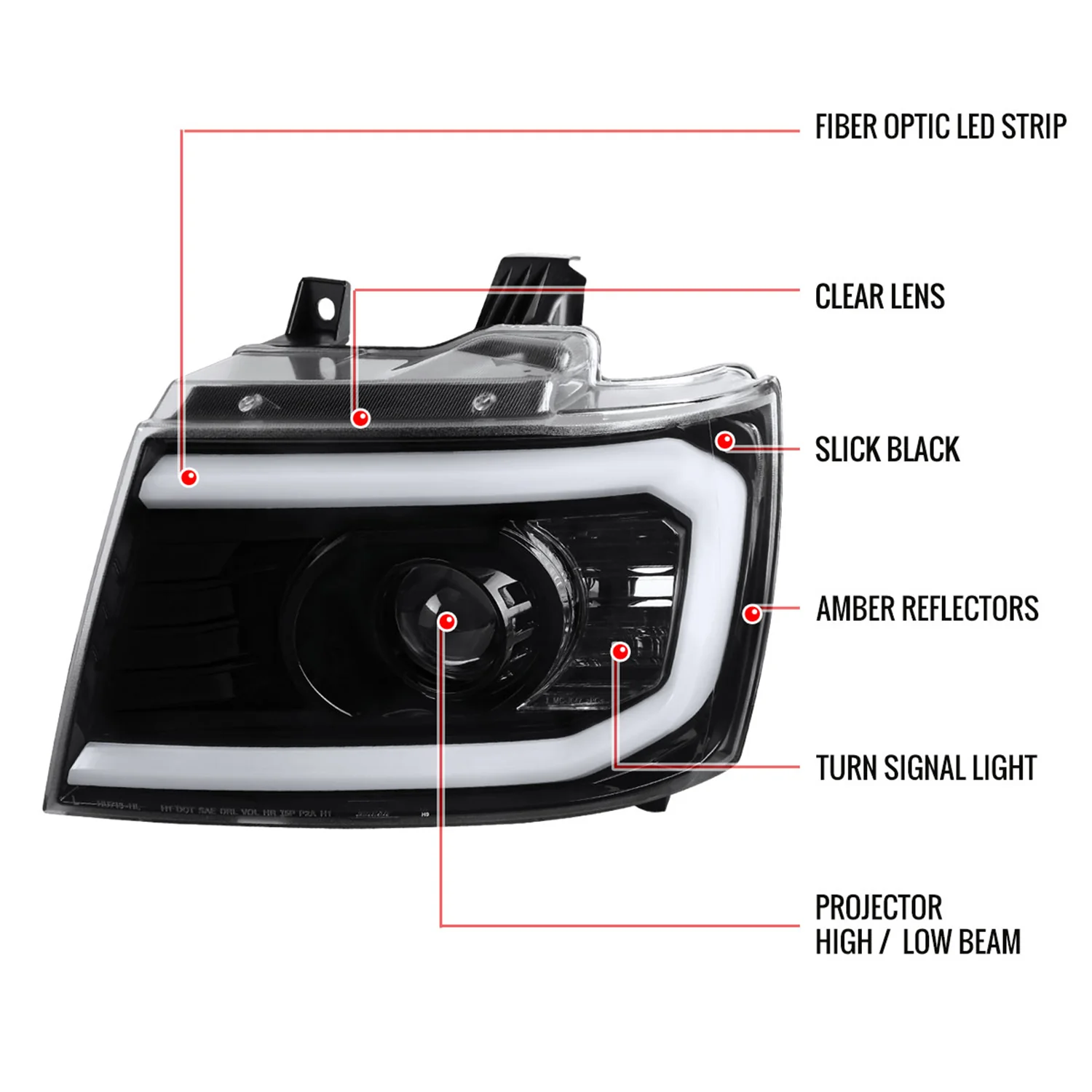 2007-2013 Chevy Avalanche/ 07-2014 Tahoe Suburban LED C-Bar Headlights Jet Black - Image 9
