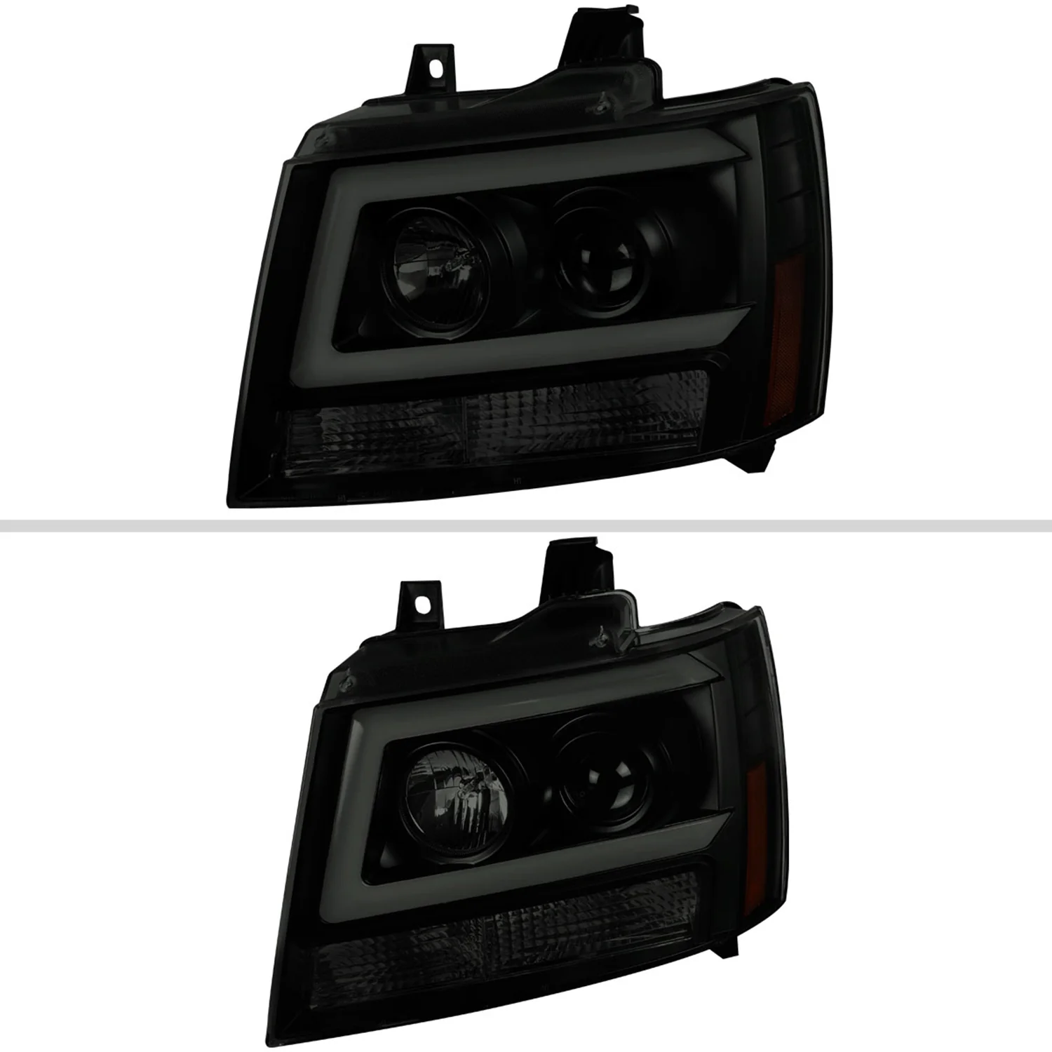 2007-2013 Chevy Avalanche/ Tahoe Suburban LED C-Bar Headlights Black Smoke - Image 2