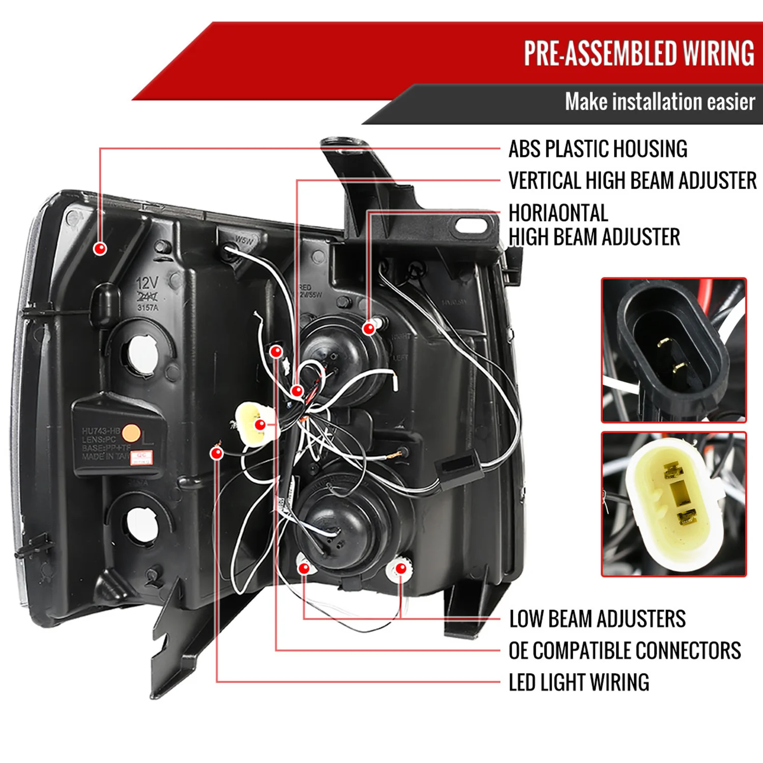 2007-2013 Chevy Silverado 1500 2500HD 3500HD Dual Halo Headlights Matte Black - Image 7