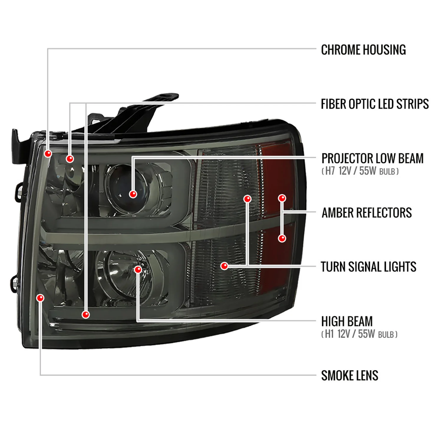 2007-2013 Chevy Silverado 1500 2500HD 3500HD Dual LED C-Bar Headlights Smoke - Image 8