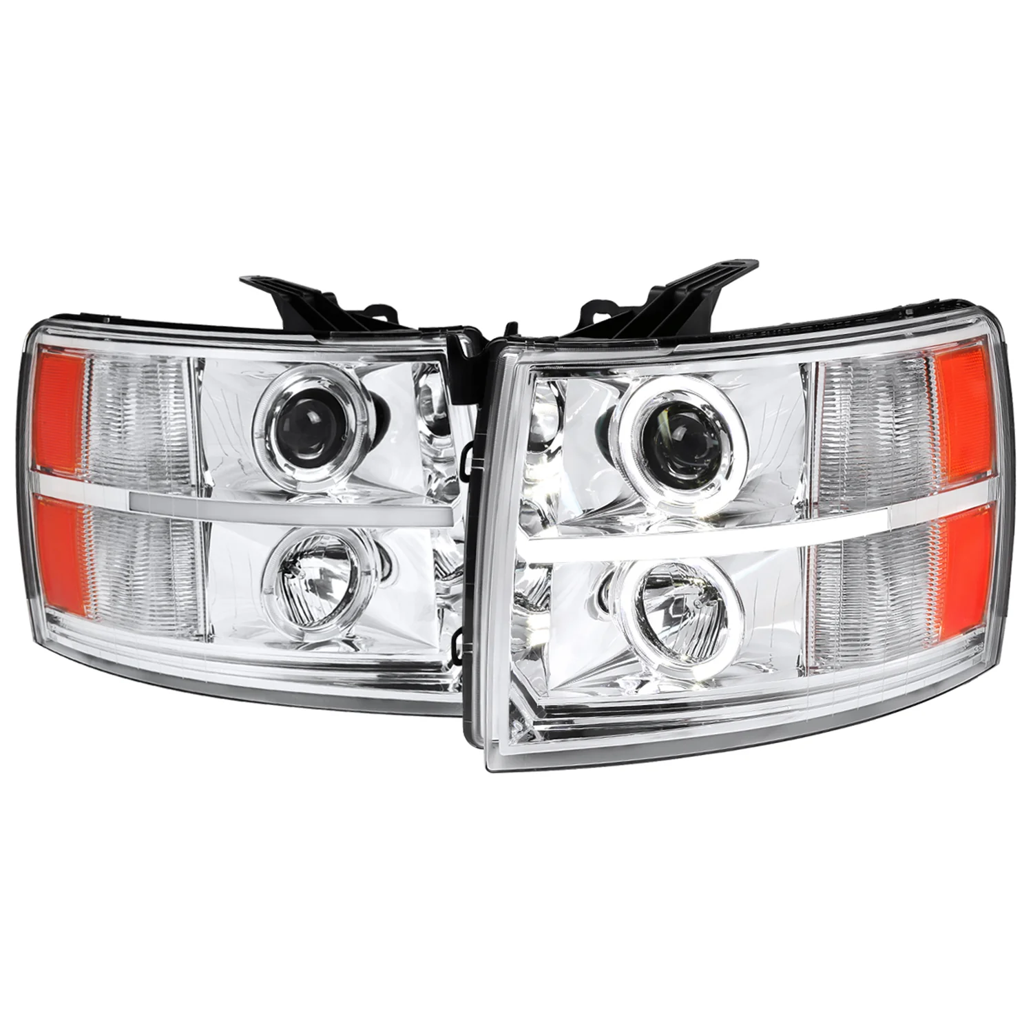 2007-2013 Chevy Silverado 1500 2500HD 3500HD Headlights LED Light Bar Chrome