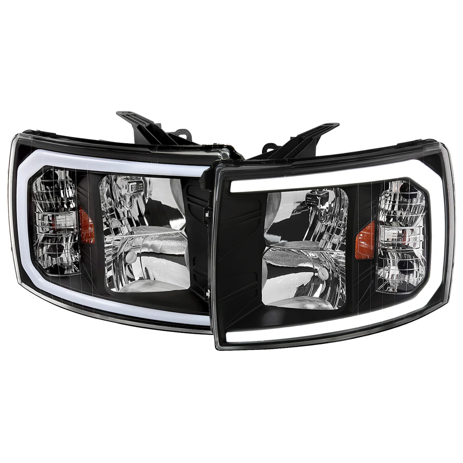 2007-2013 Chevy Silverado 1500 2500HD 3500HD LED Headlights Amber & Black