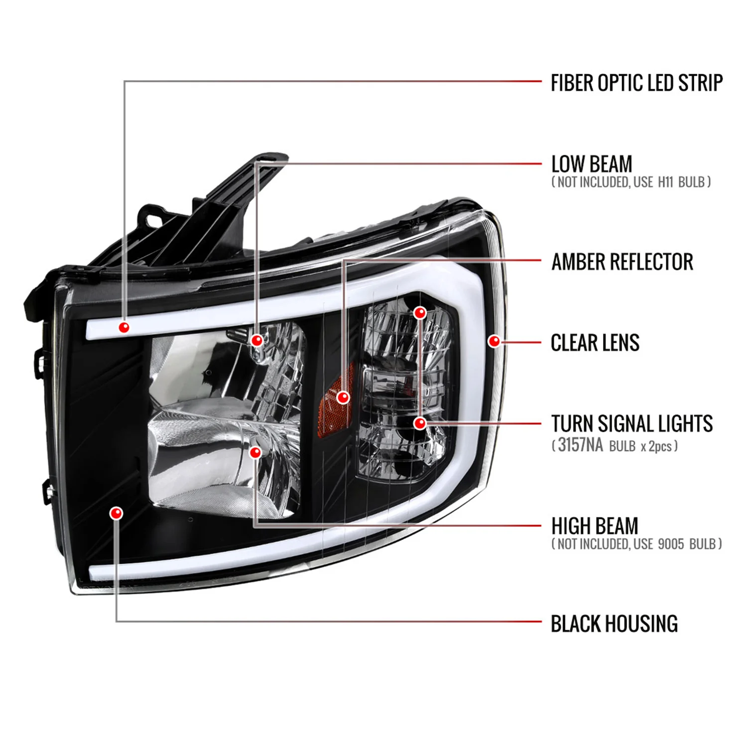 2007-2013 Chevy Silverado 1500 2500HD 3500HD LED Headlights Amber & Black - Image 8