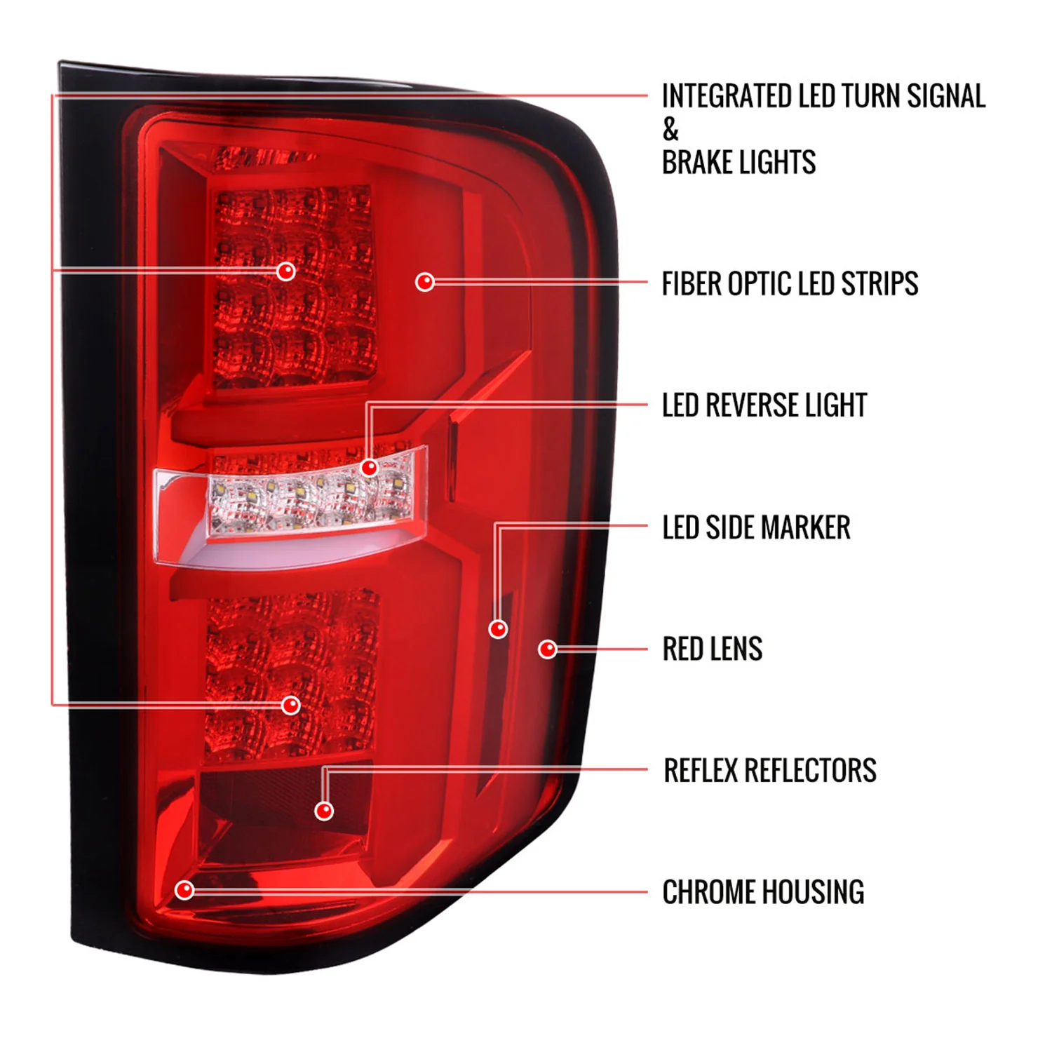 2007-2013 Chevy Silverado 1500 2500HD/3500HD LED Tail Lights Bar Chrome/Red - Image 8