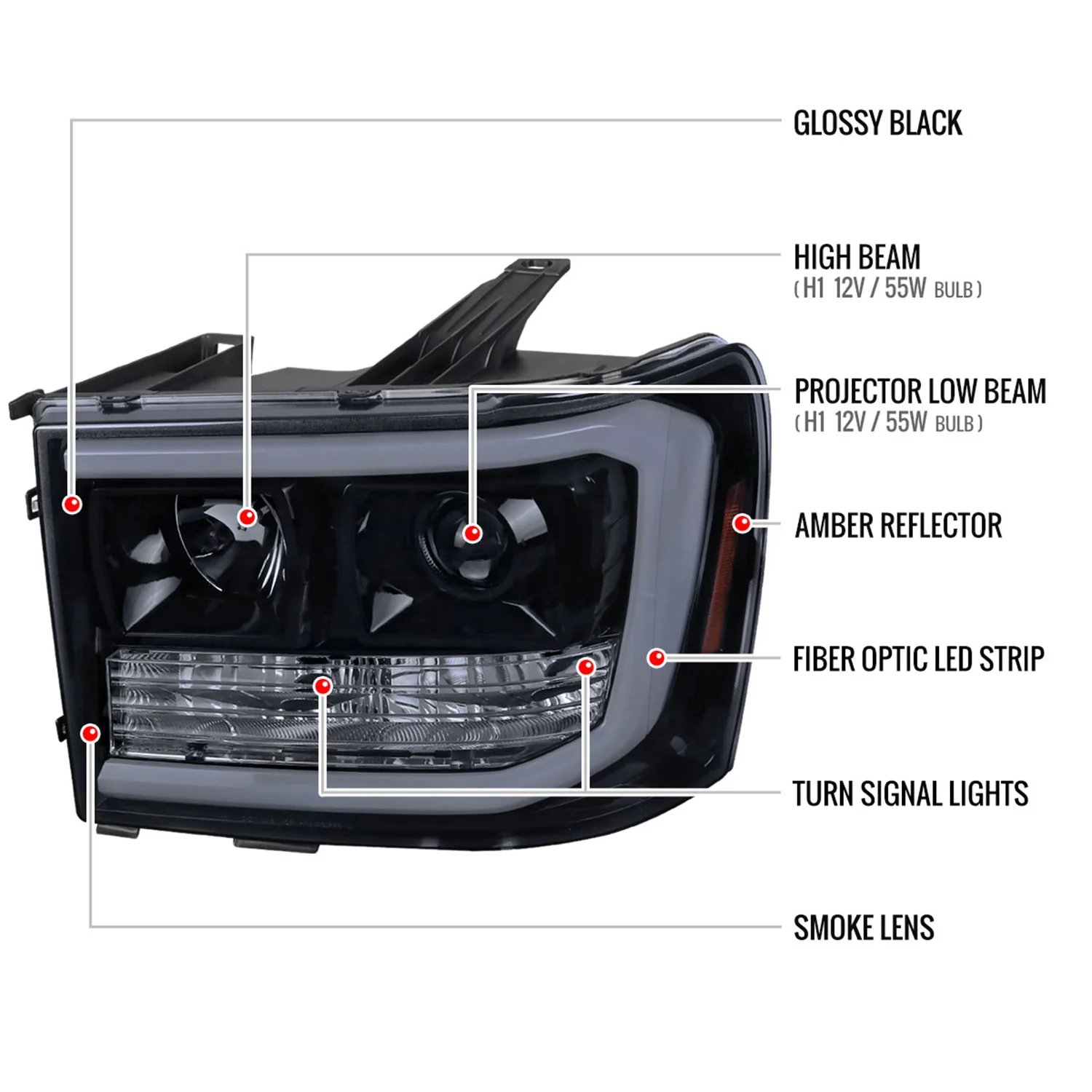 2007-2013 GMC Sierra 1500 1500HD 2500HD 3500HD LED C-Bar Headlights Smoke - Image 8