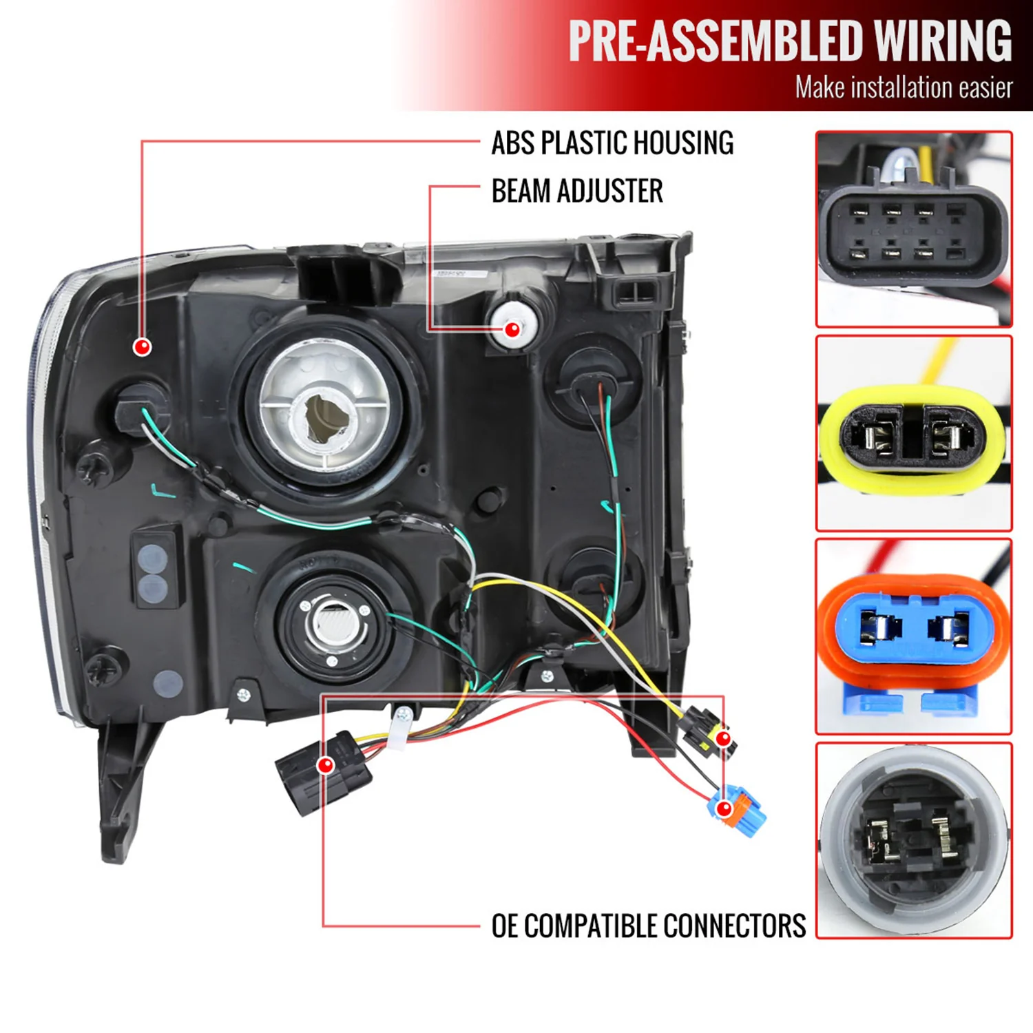 2007-2013 GMC Sierra 1500/ 1500HD 2500HD 3500HD LED Factory Headlights Chrome - Image 8