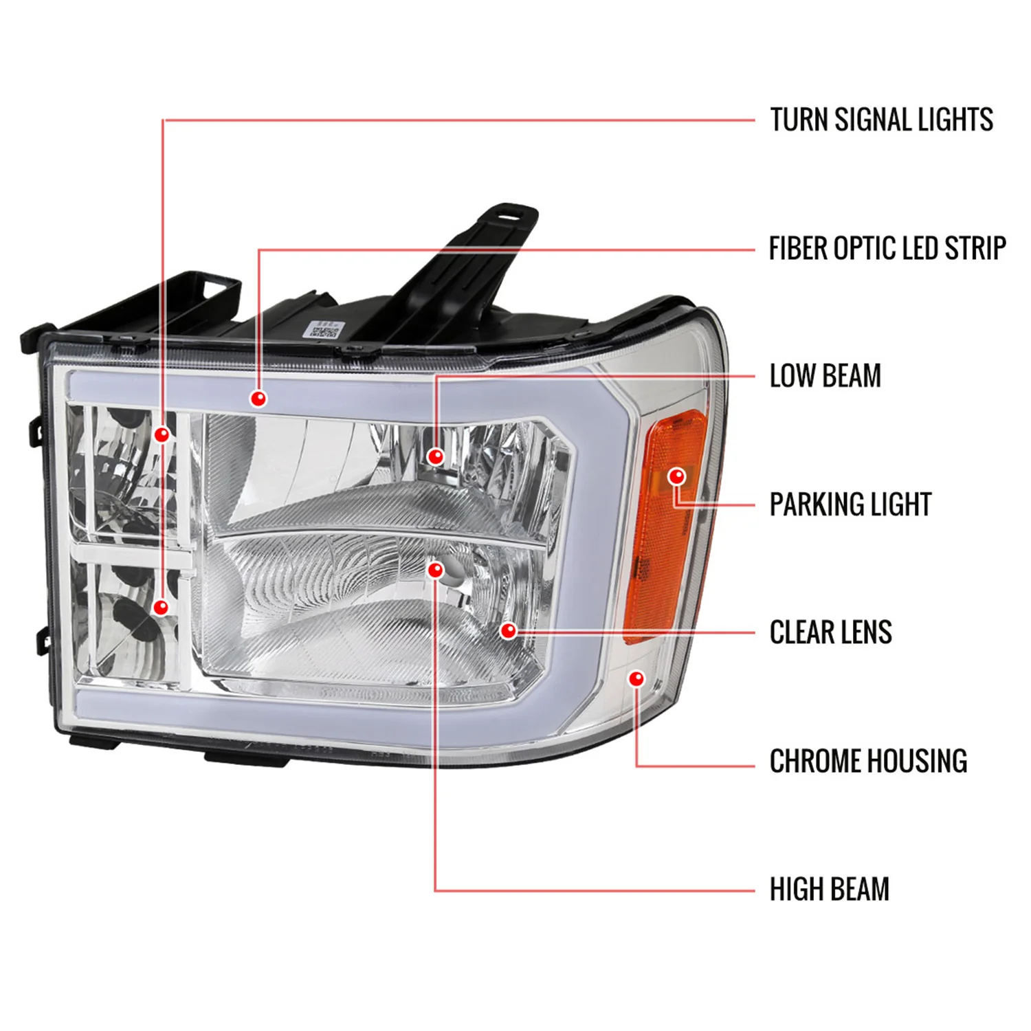 2007-2013 GMC Sierra 1500/ 1500HD 2500HD 3500HD LED Factory Headlights Chrome - Image 9