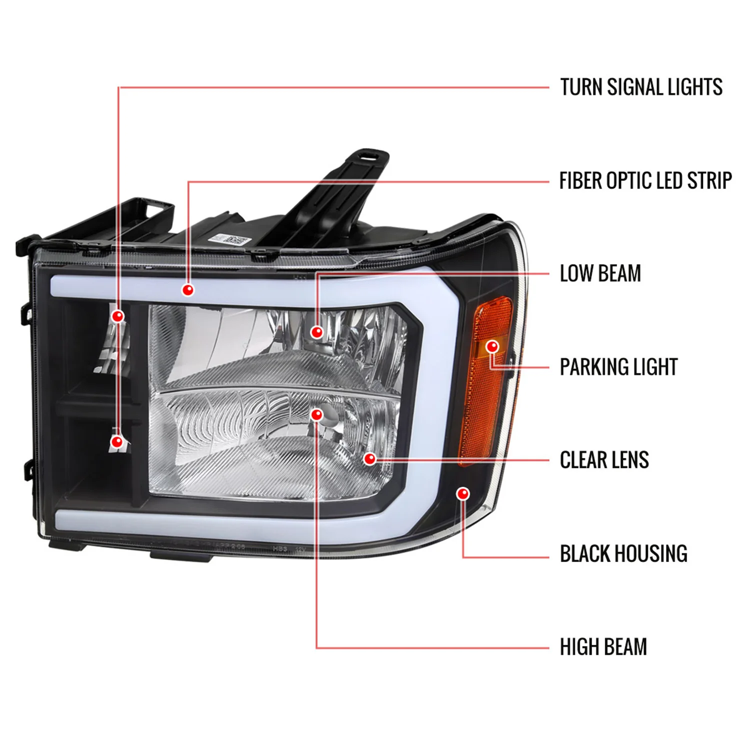 2007-2013 GMC Sierra 1500/2500/3500 LED Bar Factory Headlights Matt Black - Image 9