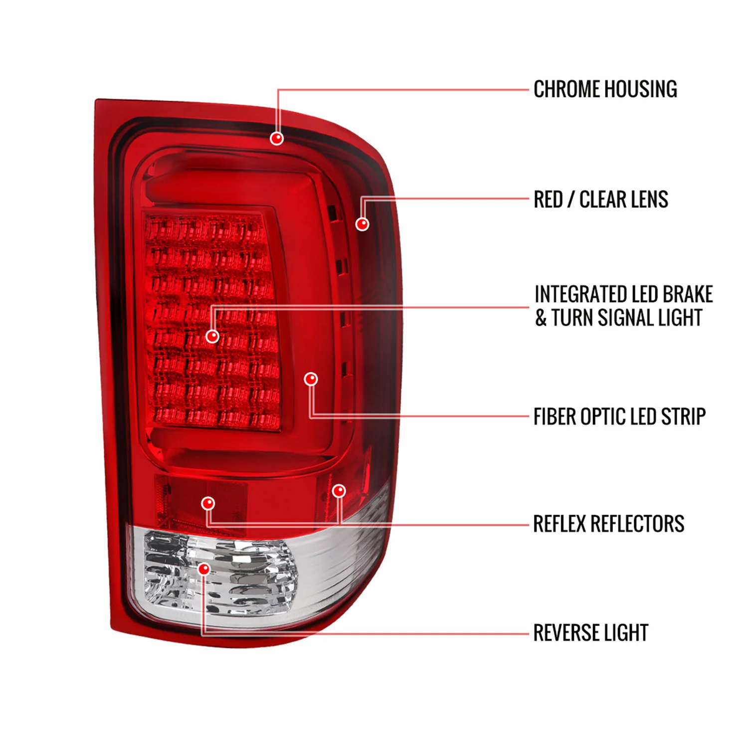 2007-2013 GMC Sierra 1500 2500HD 3500HD C-Bar LED Tail Lights Chrome/Red Clear - Image 8