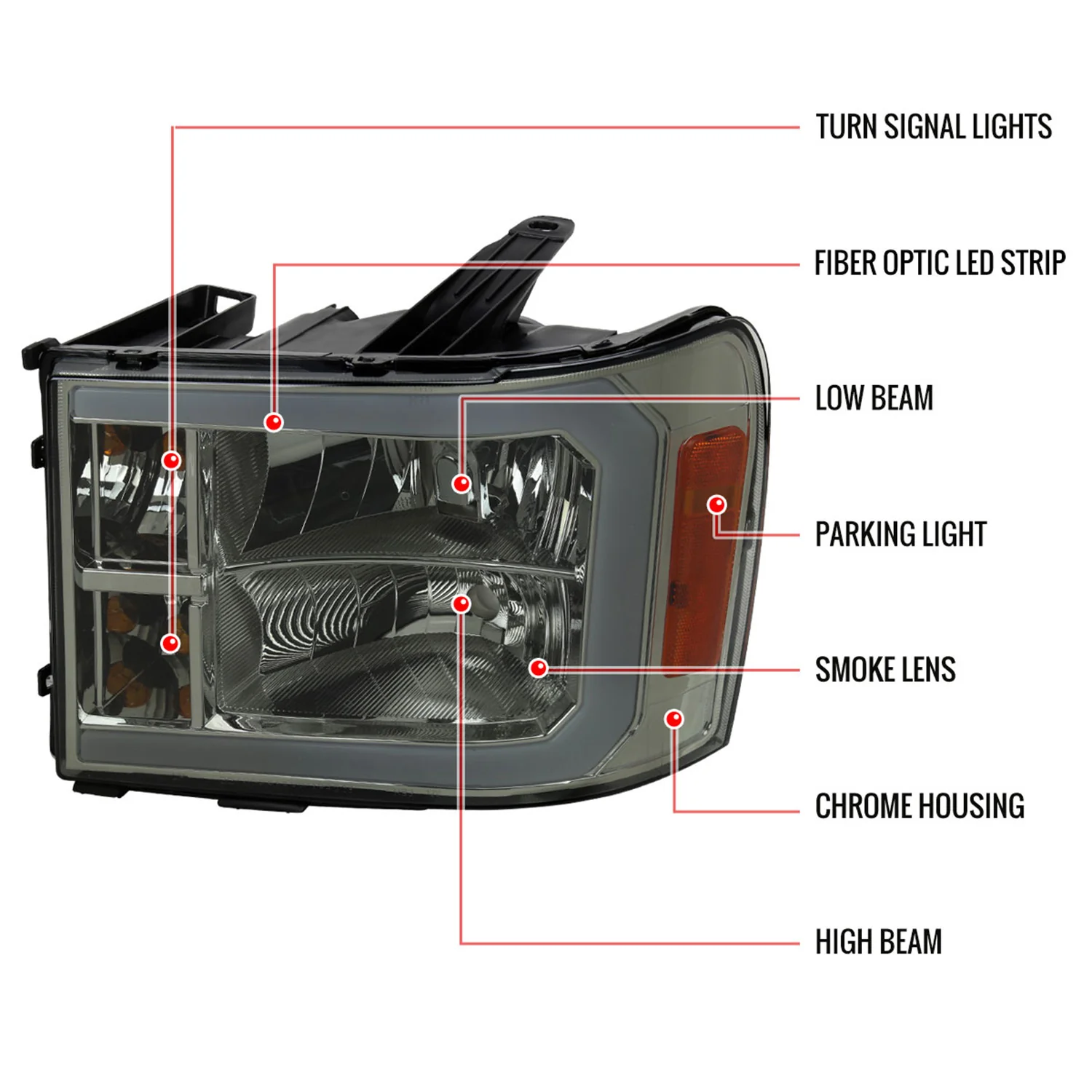 2007-2013 GMC Sierra 1500/ 2500HD 3500HD LED Bar Factory Headlights Chrome - Image 9