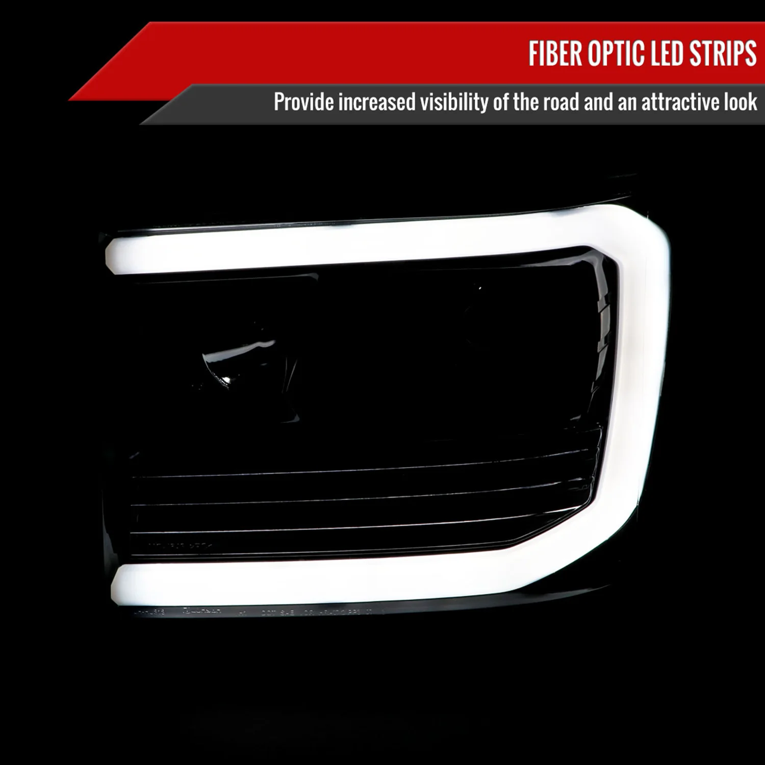 2007-2013 GMC Sierra 1500 2500HD 3500HD LED C-Bar Headlights Jet Black - Image 2