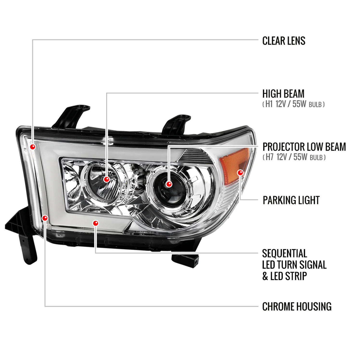 2007-2013 Toyota Tundra/ 08-2017 Sequoia LED CBar Projector Headlights Chrome - Image 8