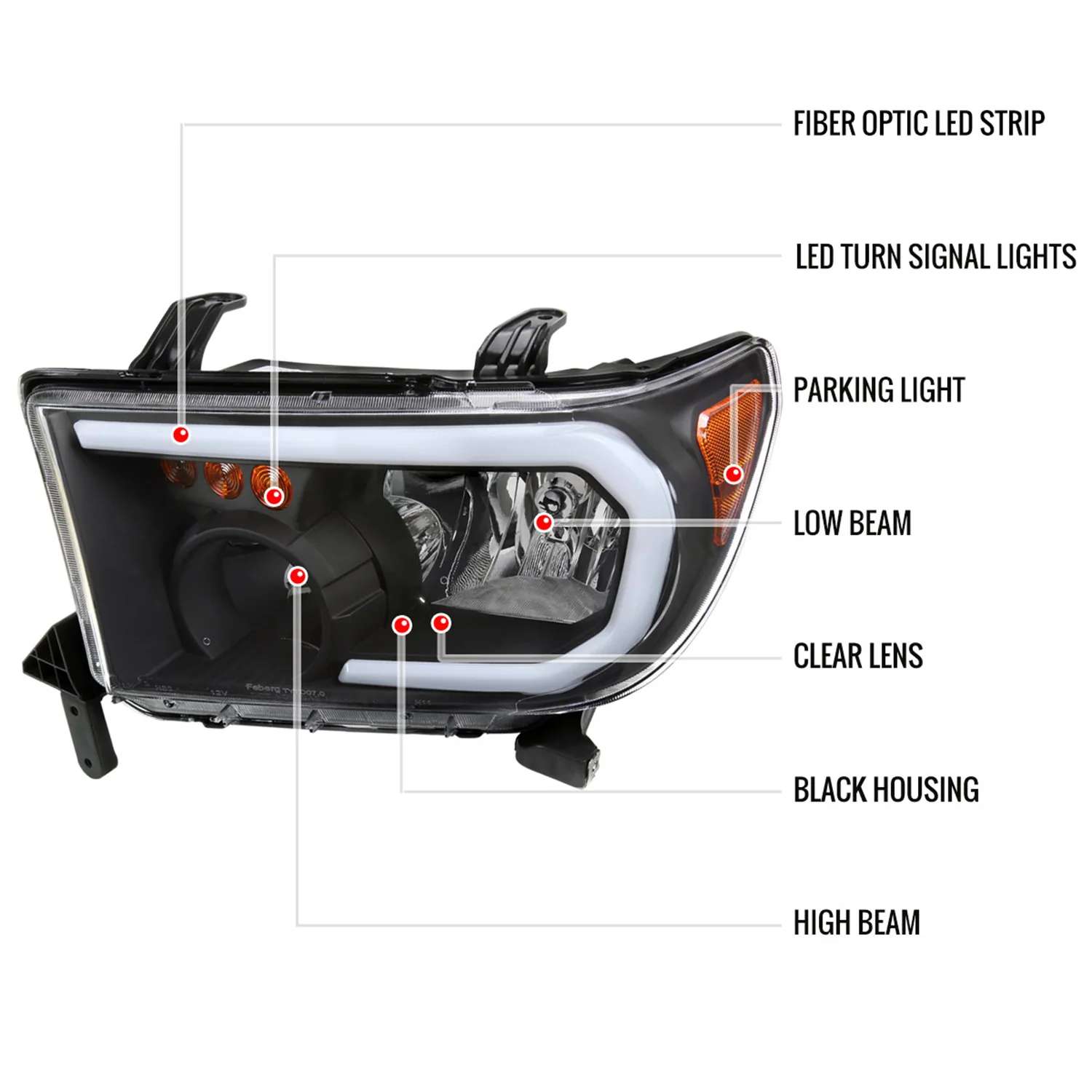 2007-2013 Toyota Tundra/08-2017 Sequoia LED Tube Factory Headlights Signal Black - Image 8