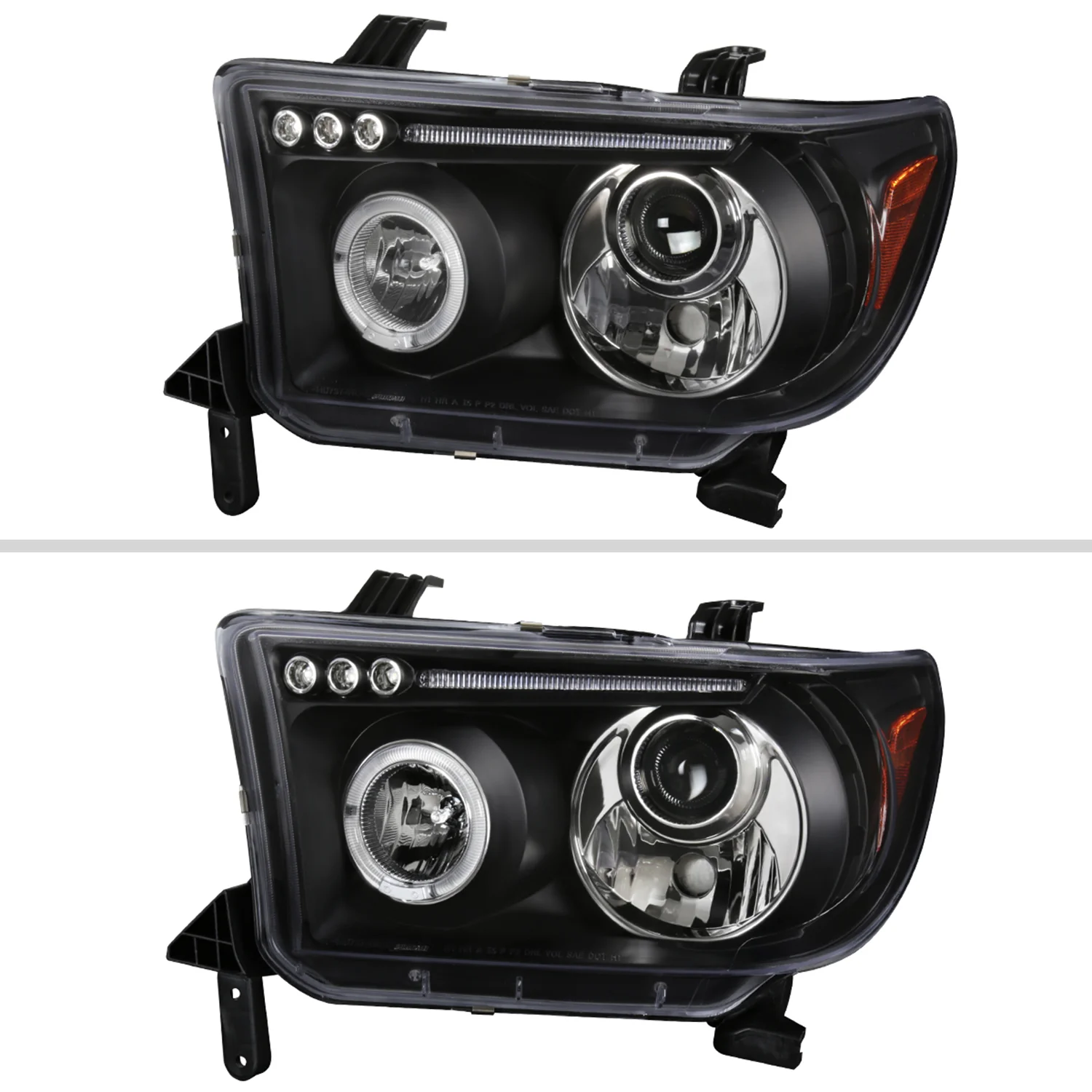 2007-2013 Toyota Tundra/ 08-2017 Sequoia Single Halo Projector Headlights Black - Image 2