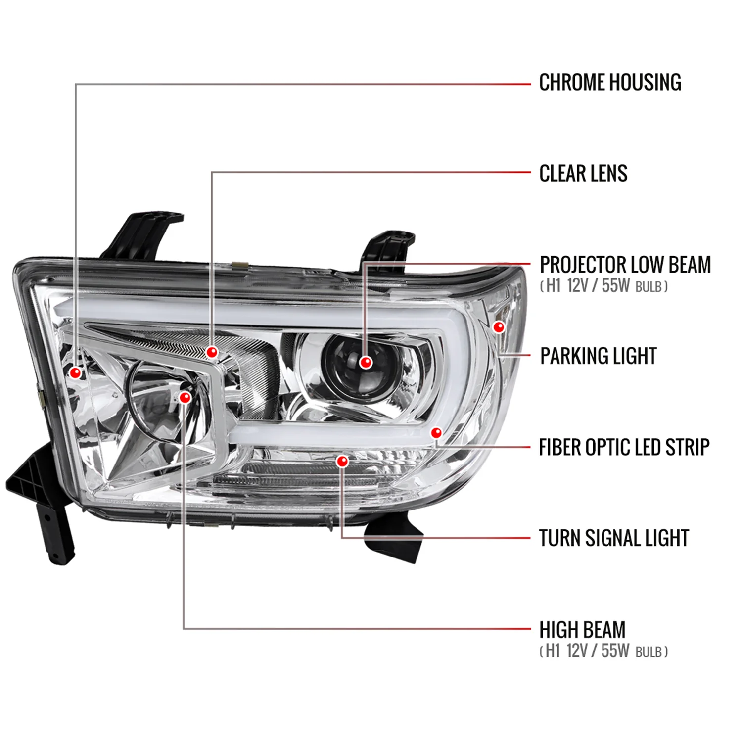 2007-2013 Toyota Tundra/ 2008-2017 Sequoia LED C-Bar Projector Headlights Chrome - Image 8