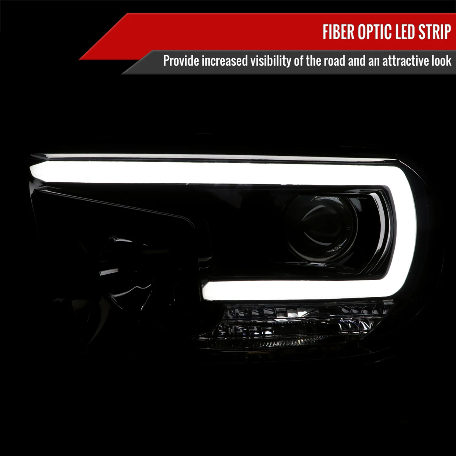 2007-2013 Toyota Tundra/ 2008-2017 Sequoia LED C-Bar Projector Headlights Smoke - Image 2