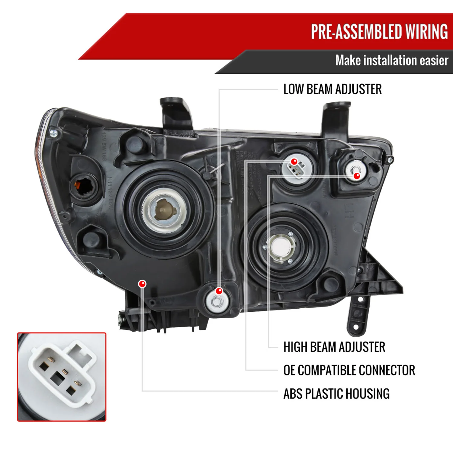 2007-2013 Toyota Tundra/2008-2017 Sequoia LED Tube Factory Headlights Chrome - Image 7