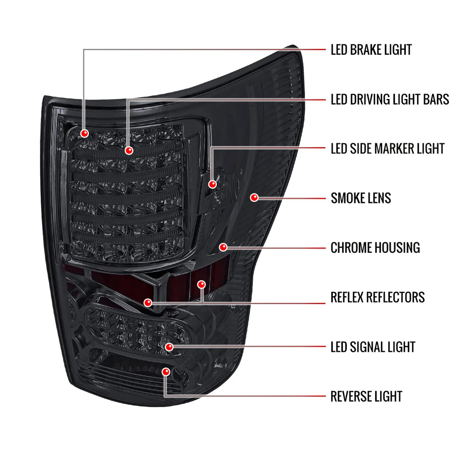 2007-2013 Toyota Tundra LED Tail Lights Chrome Housing/Smoke Lens - Image 8