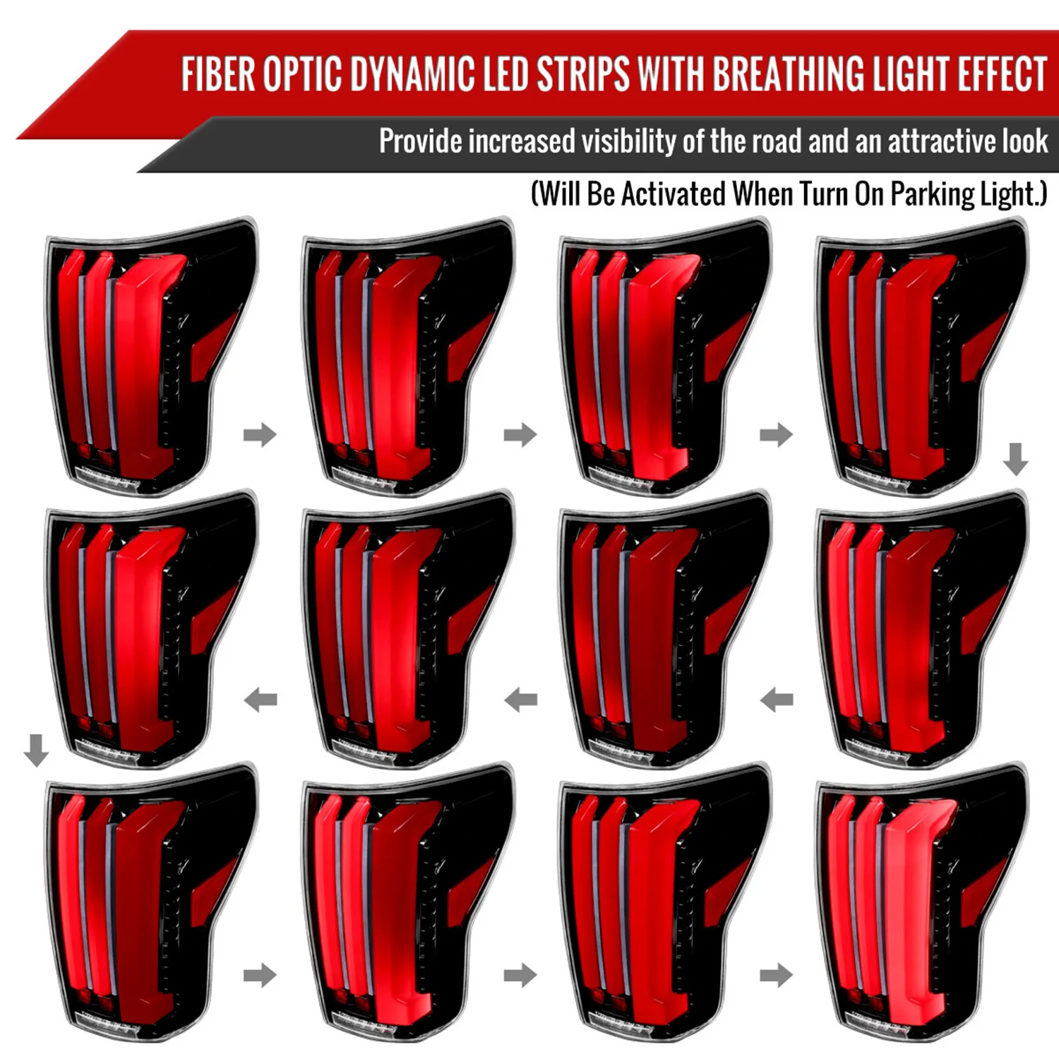 2007-2013 Toyota Tundra Sequential Red LED Bar Tail Lights Glossy Black/Clear - Image 3