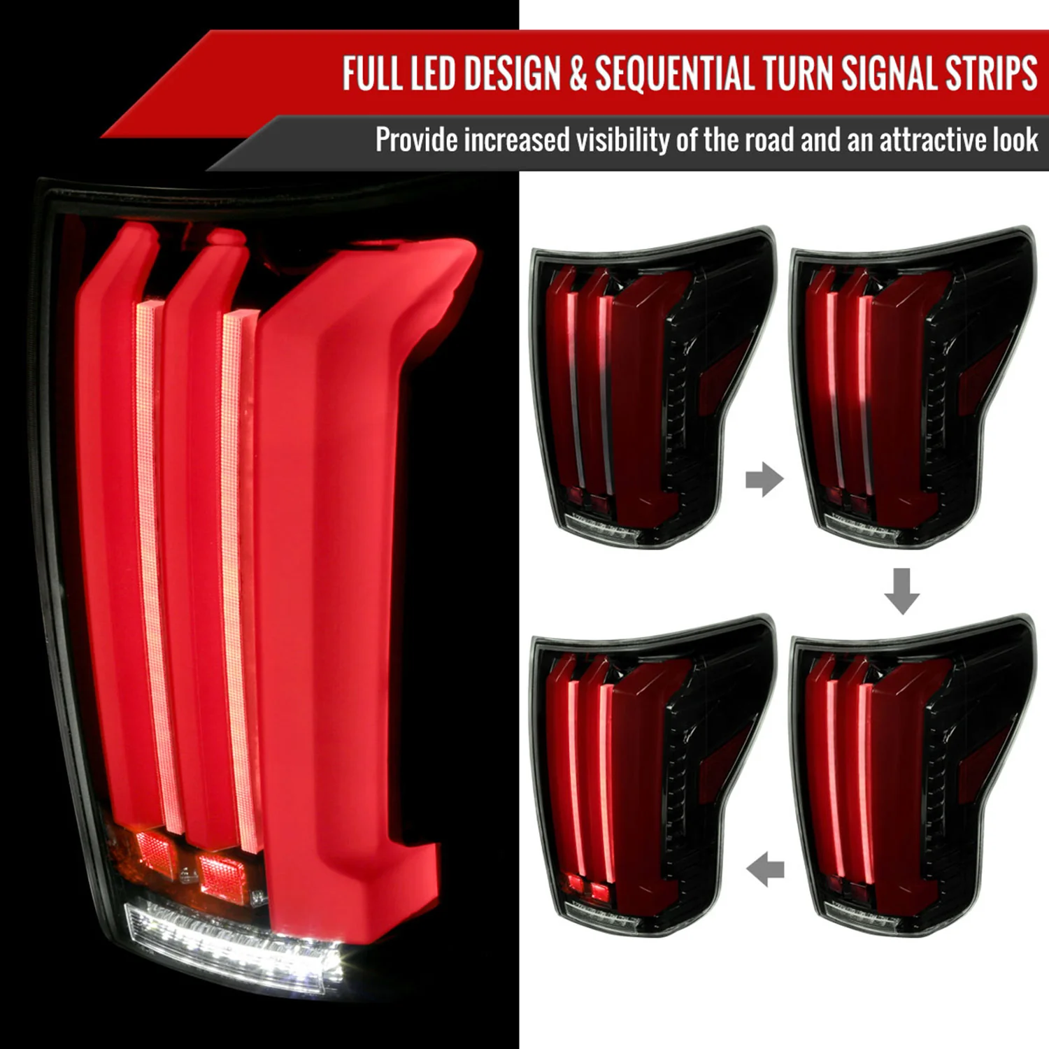 2007-2013 Toyota Tundra Sequential Red LED Bar Tail Lights Glossy Black/Smoke - Image 2