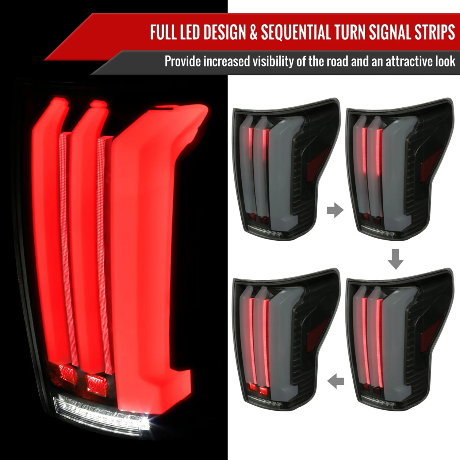 2007-2013 Toyota Tundra Sequential White LED Bar Tail Lights Matte Black/Smoke - Image 2