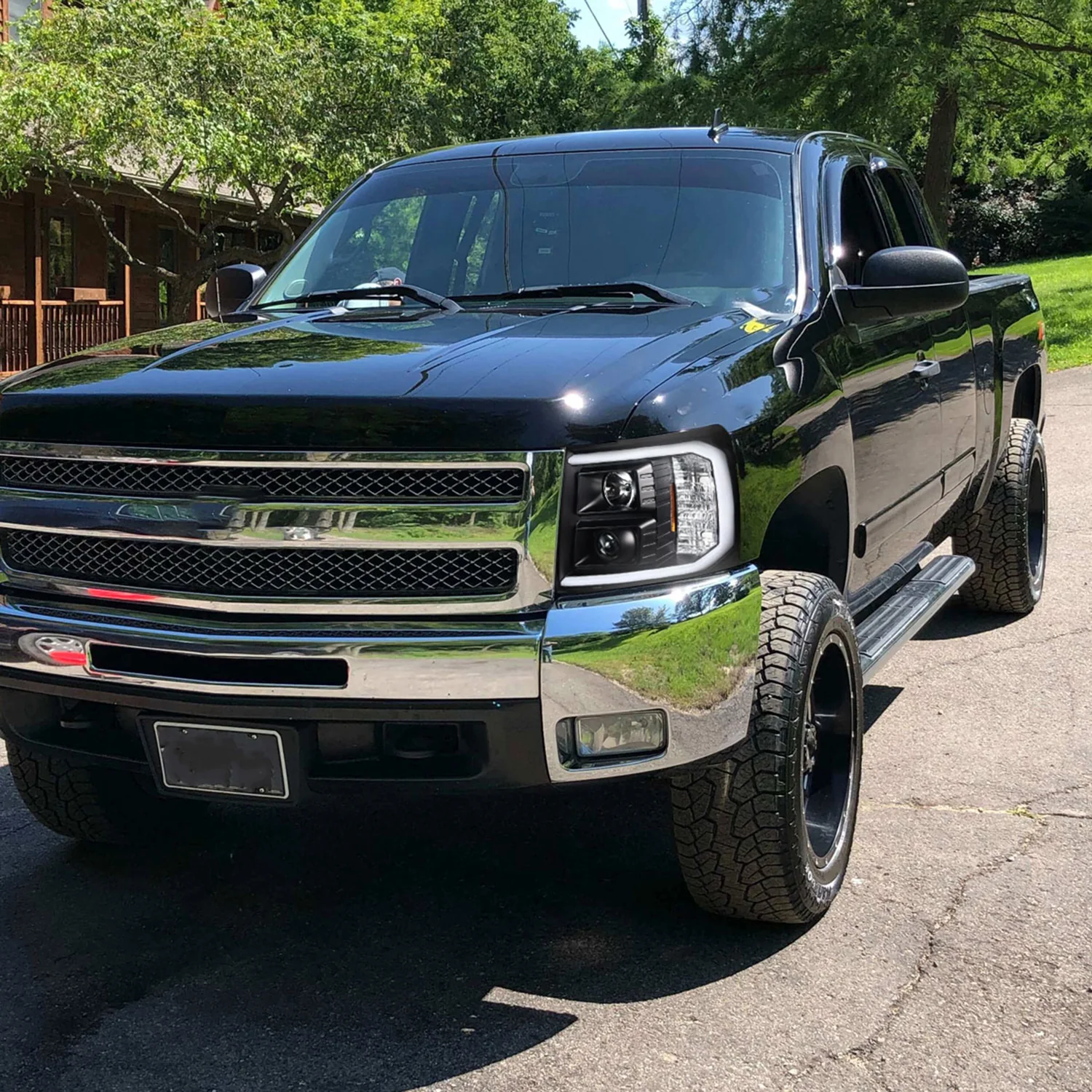 2007-2014 Chevy Silverado 1500/2500/3500HD LED CBar Projector Headlights Black - Image 9