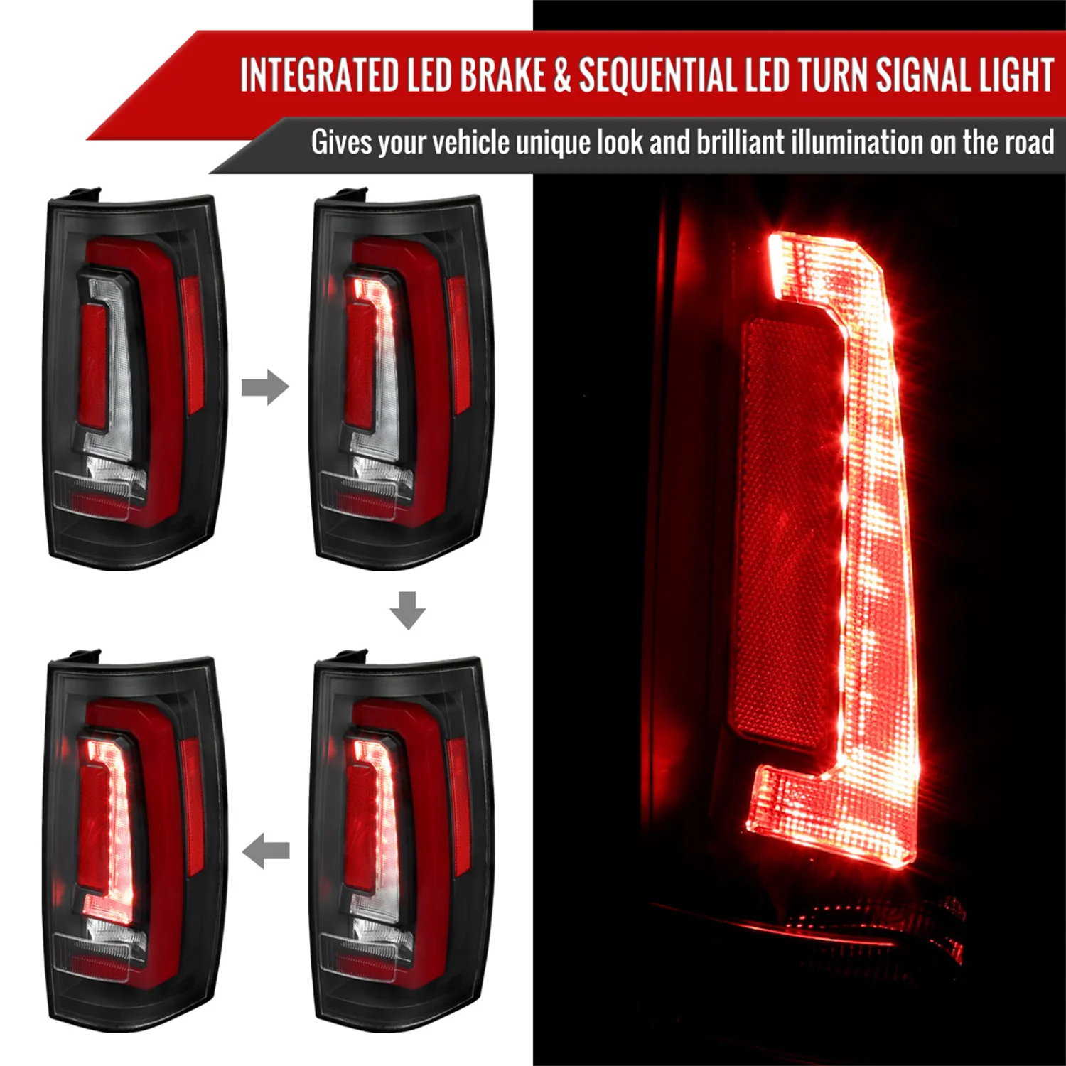 2007-2014 Chevy Tahoe/Suburban /GMC Yukon Red LED Turn Signal Tail Lights - Image 2