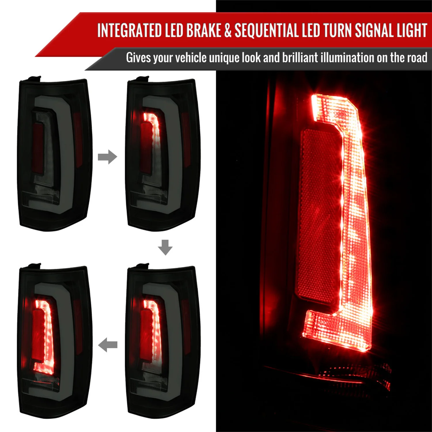2007-2014 Chevy Tahoe/Suburban/Yukon/Denali LED Signal Tail Lights Matt Black - Image 2