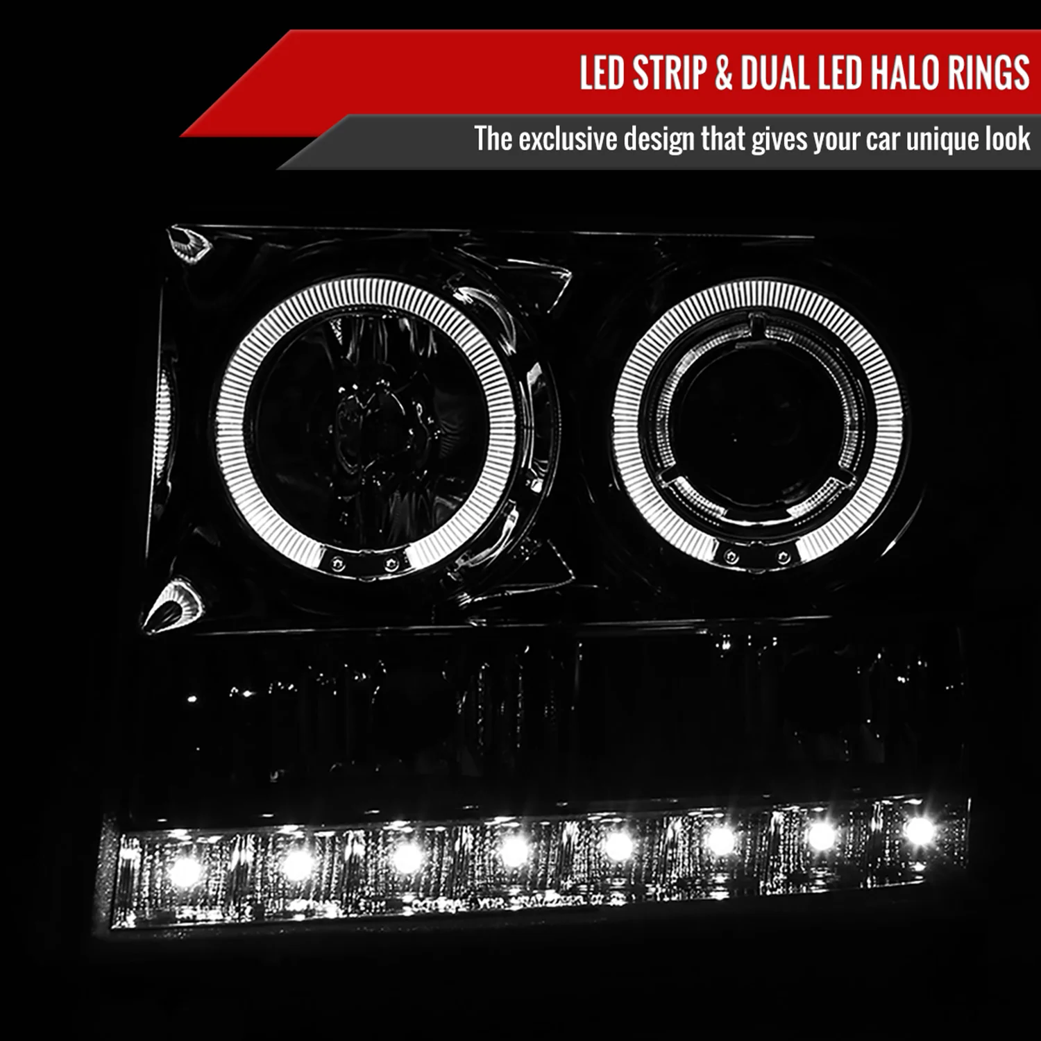 2007-2014 GMC Sierra Dual Halo Projector Headlights Chrome/Clear Lens - Image 2