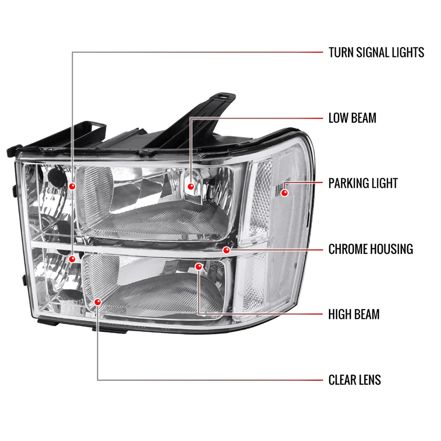 2007-2014 GMC Sierra Factory Style Headlights Clear Reflector Chrome/Clear - Image 8