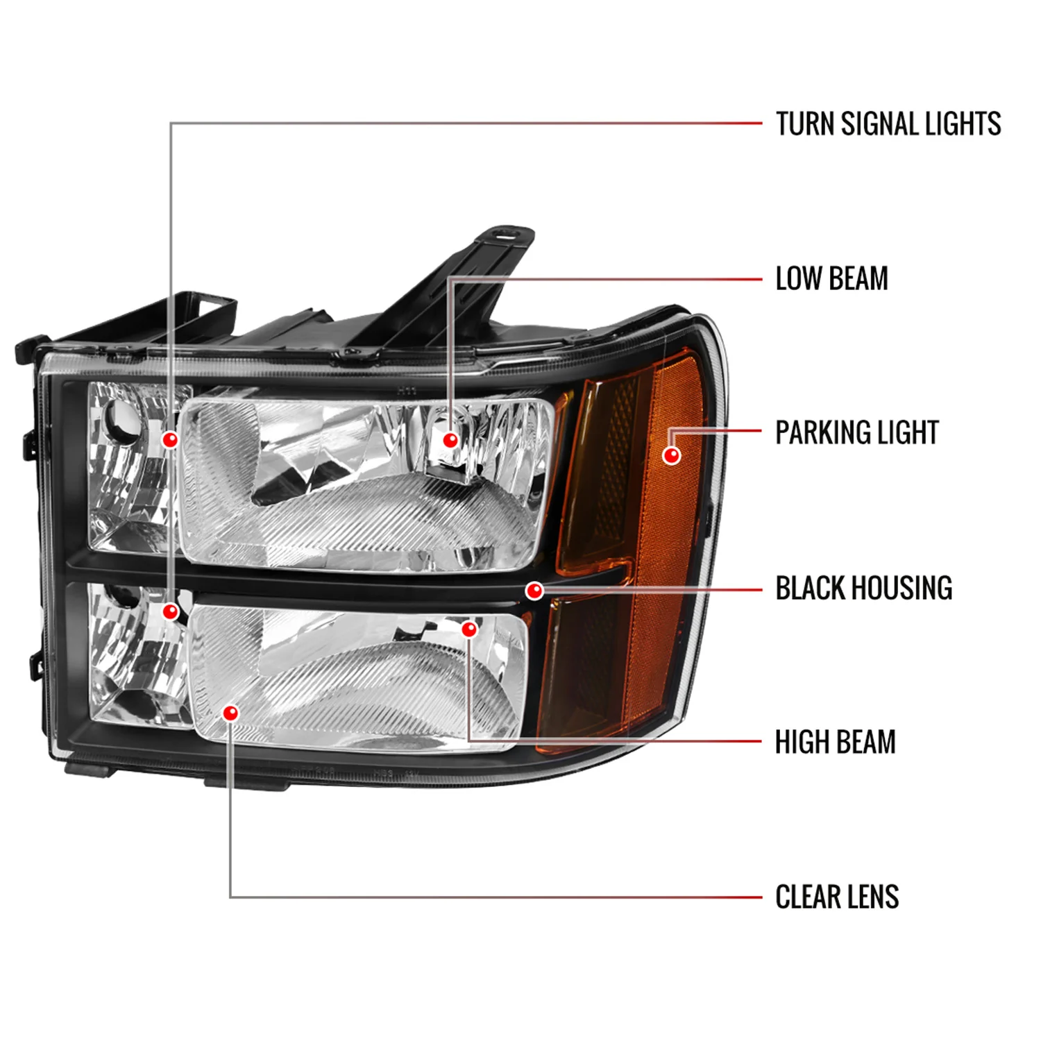 2007-2014 GMC Sierra Factory Style Headlights Matte Black Housing/Clear Lens - Image 8