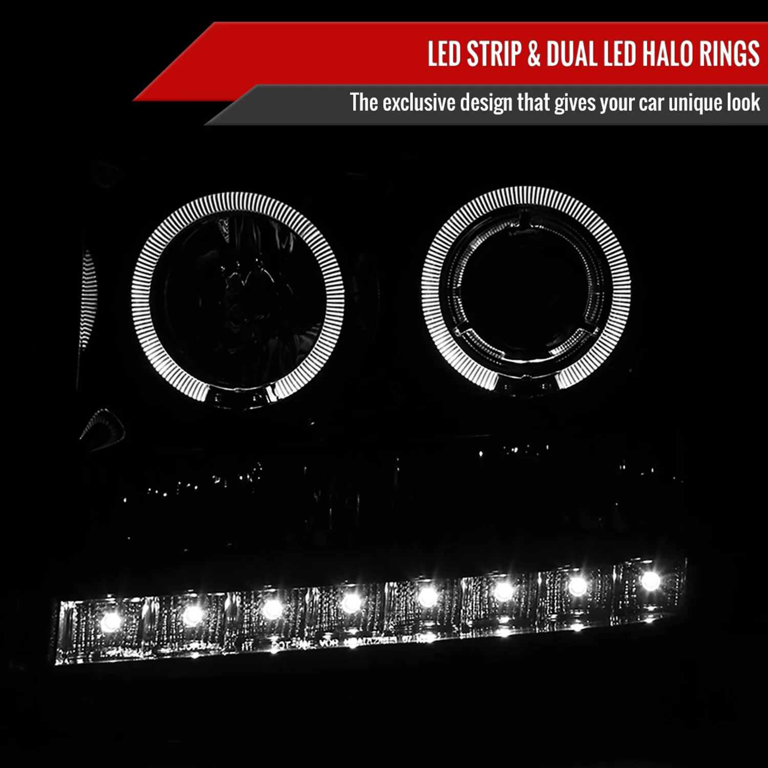 2007-2014 GMC Sierra SMD Dual Halo Projector Headlights Glossy Black/Smoke - Image 2