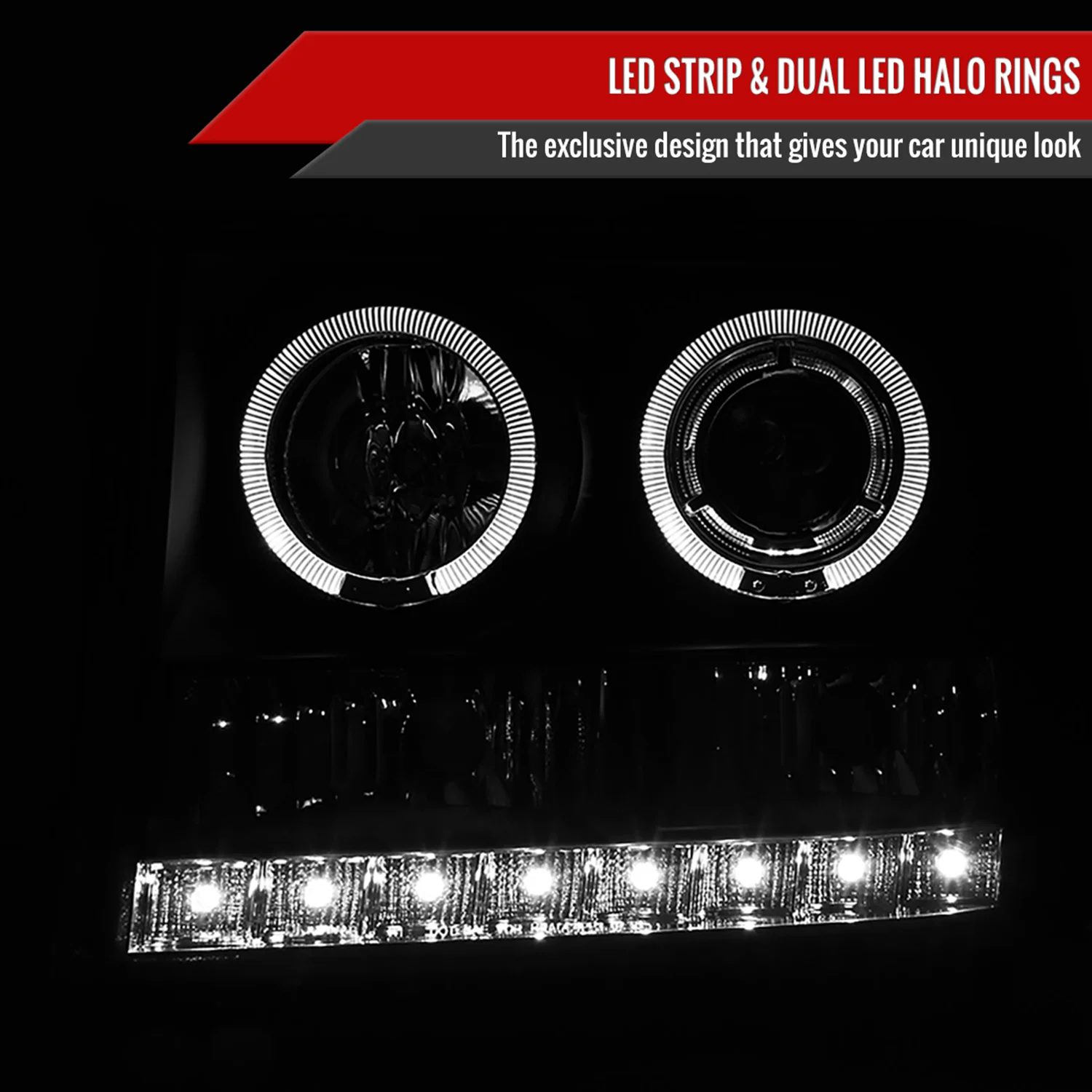 2007-2014 GMC Sierra SMD Dual Halo Projector Headlights Matte Black/Clear Lens - Image 2