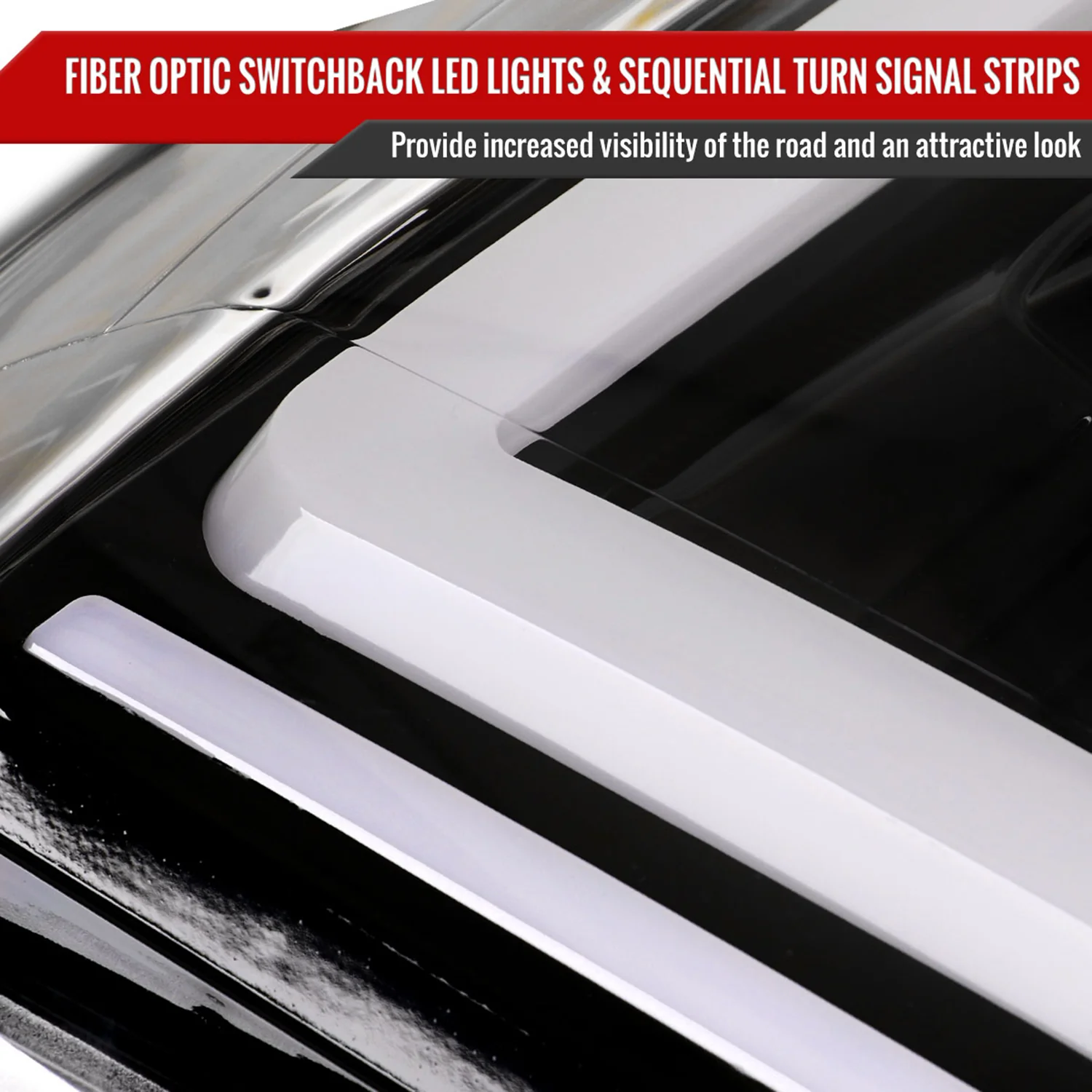 2007-2014 GMC Yukon/XL 1500/XL 2500 LED Signal Projector Headlights Jet Black - Image 5