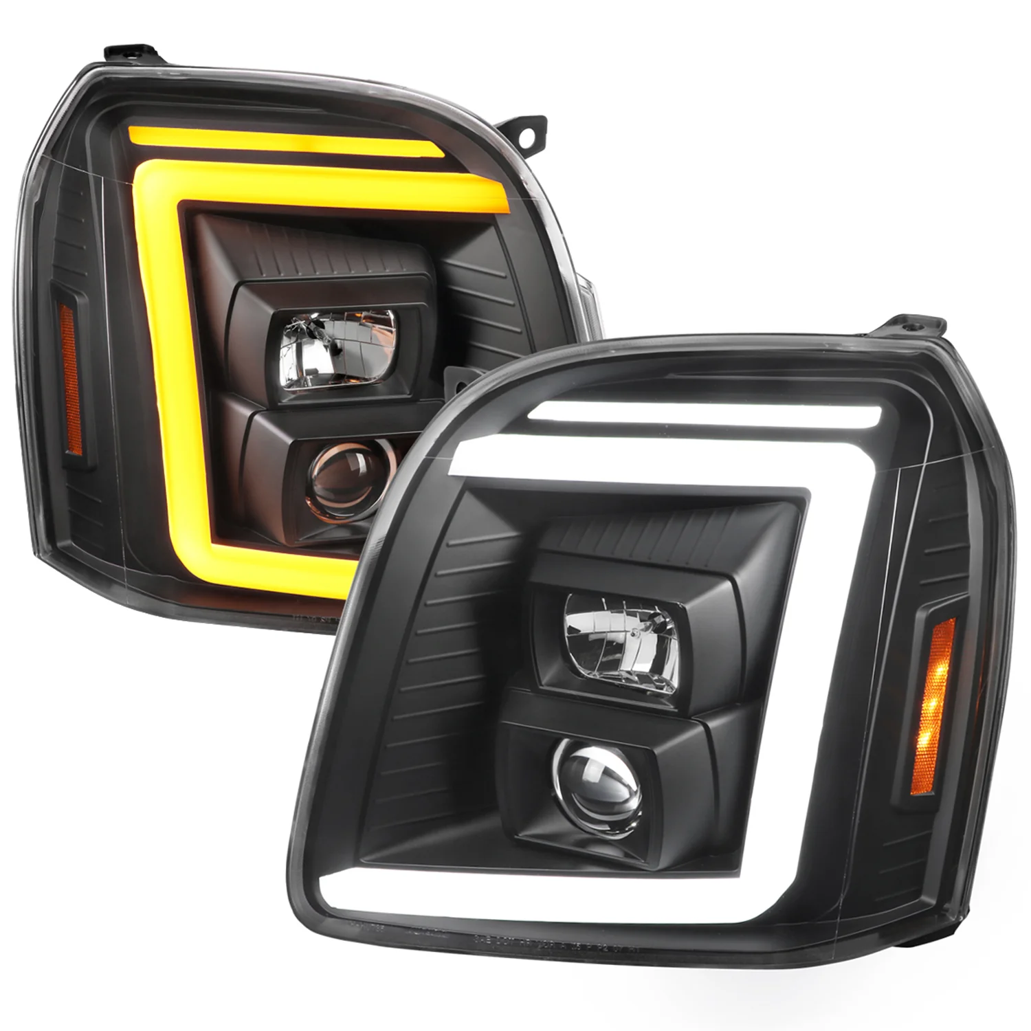 2007-2014 GMC Yukon/XL 1500/XL 2500 LED Turn Signal Projector Headlights Black