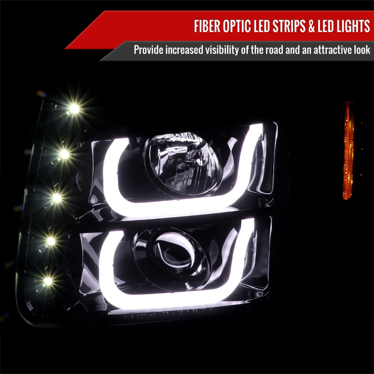 2007-2014 GMC Yukon/Yukon XL 1500/2500 LED U-Bar Headlights Black/Light Smoke - Image 2