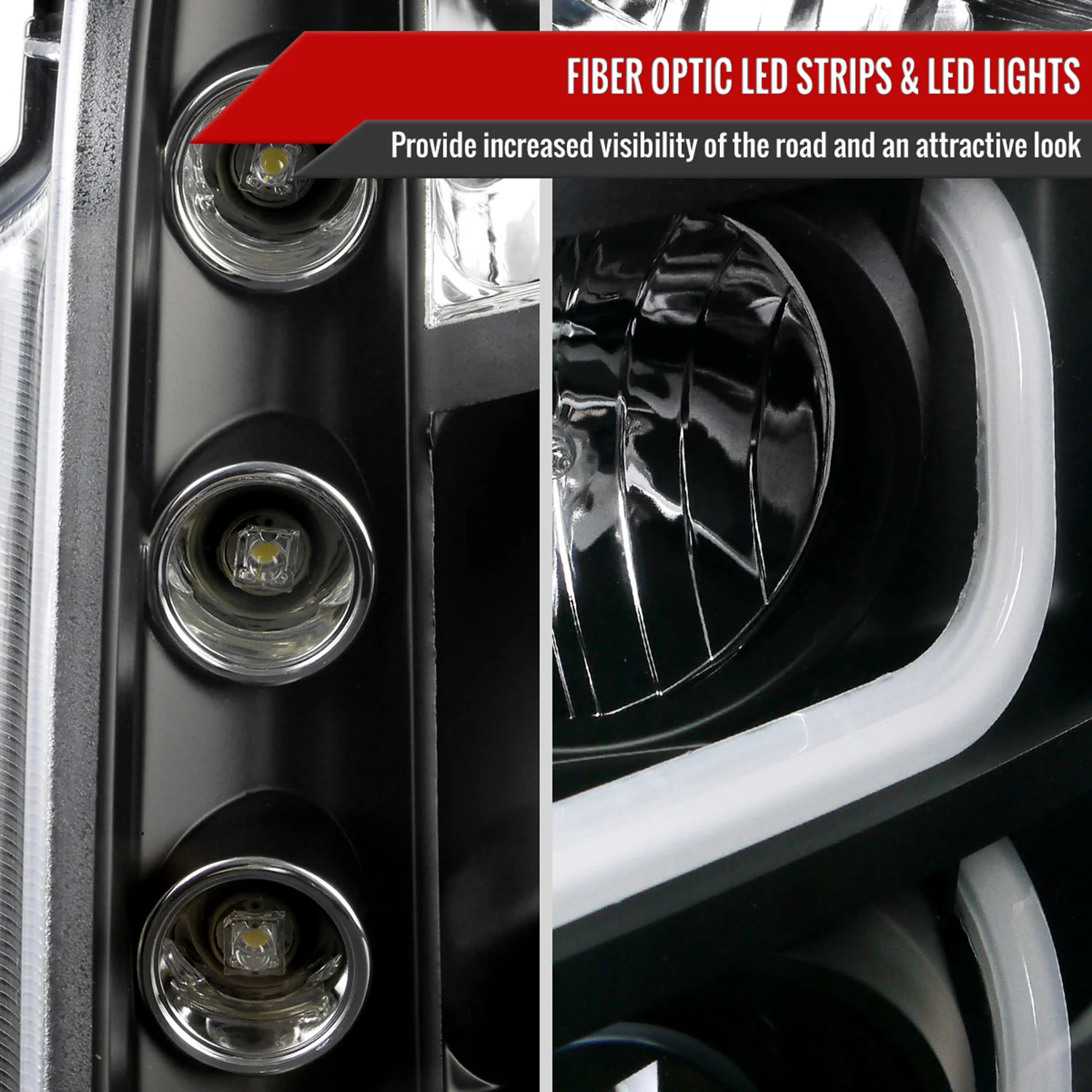 2007-2014 GMC Yukon/Yukon XL 1500/2500 LED U-Bar Projector Headlights Black - Image 5