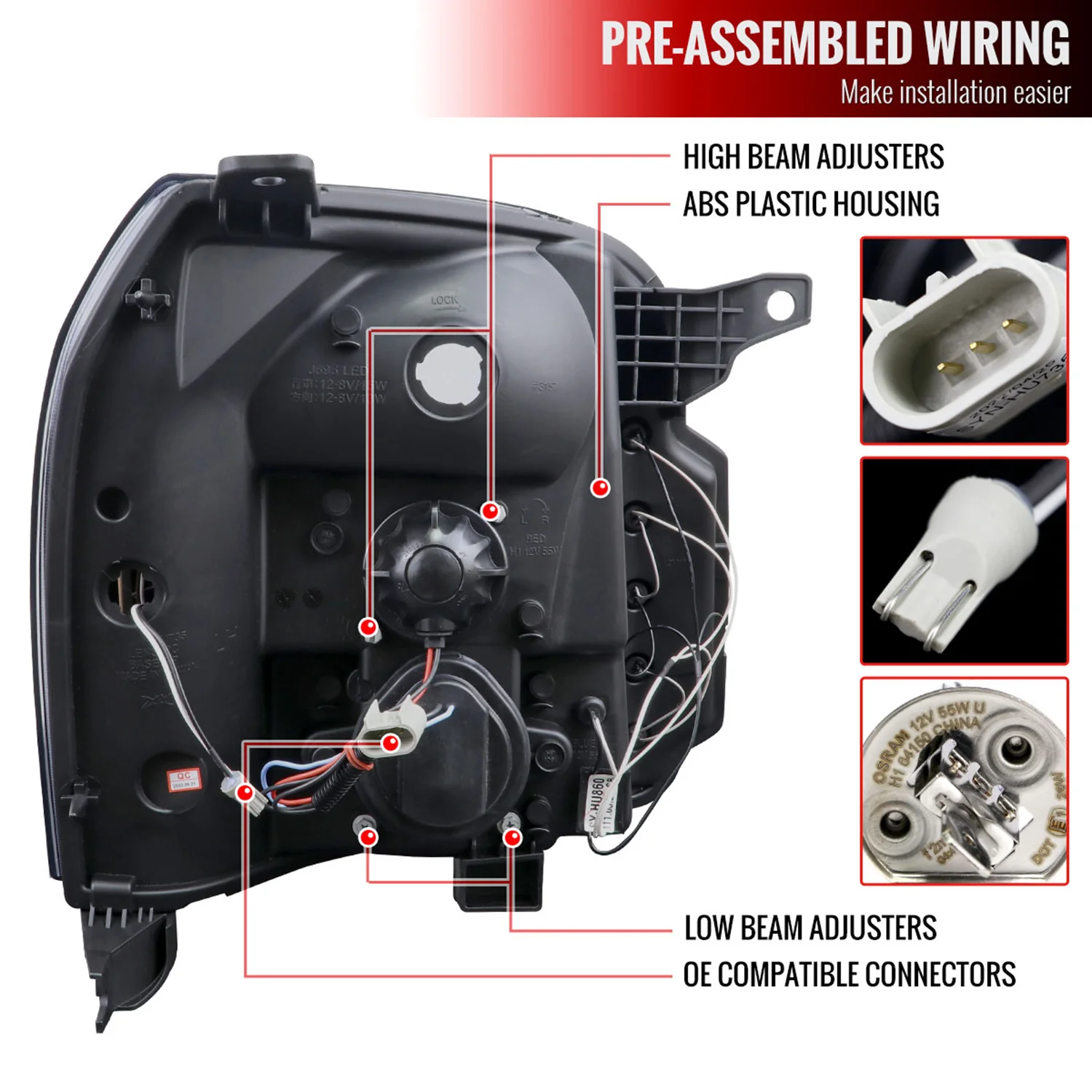 2007-2014 GMC Yukon/Yukon XL 1500/2500 LED U-Bar Projector Headlights Black - Image 9