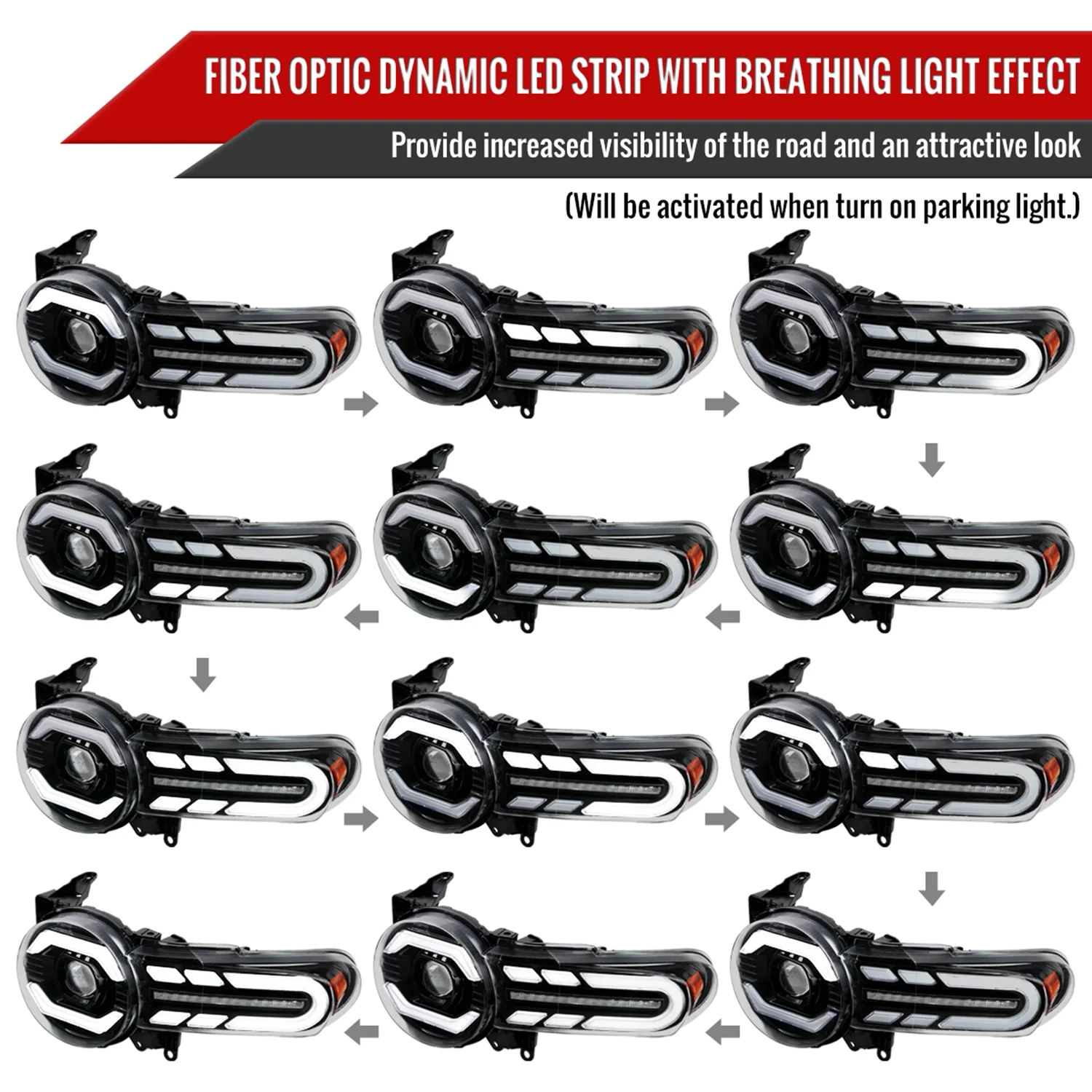 2007-2014 Toyota FJ Cruiser Signal Animated LED Bar Projector Headlights Black - Image 3