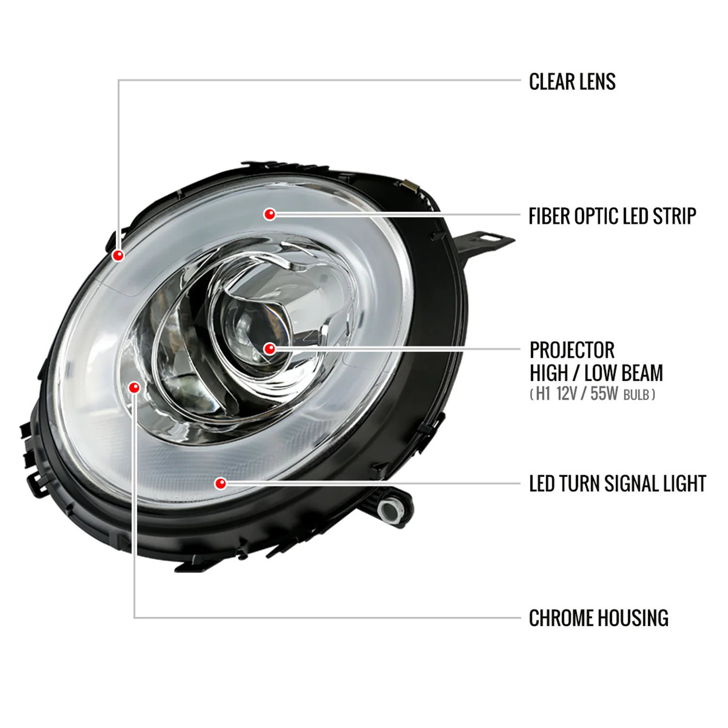 2007-2015 Mini Cooper R55 R56 R57 R58 R59 Headlights LED Bar Signal Chrome - Image 8