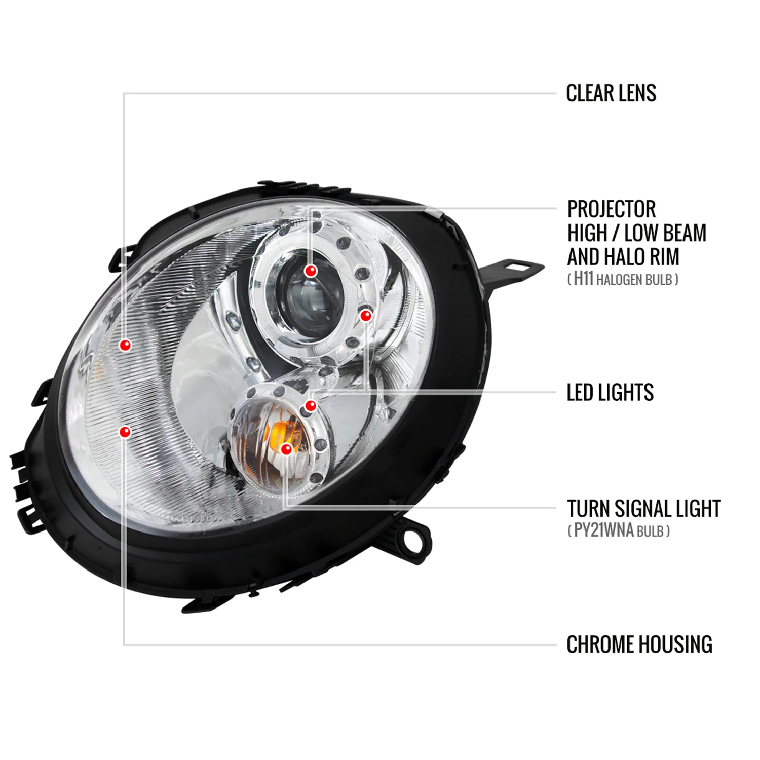 2007-2015 Mini Cooper R55 R56 R57 R58 R59 Single Halo Headlights Chrome - Image 8