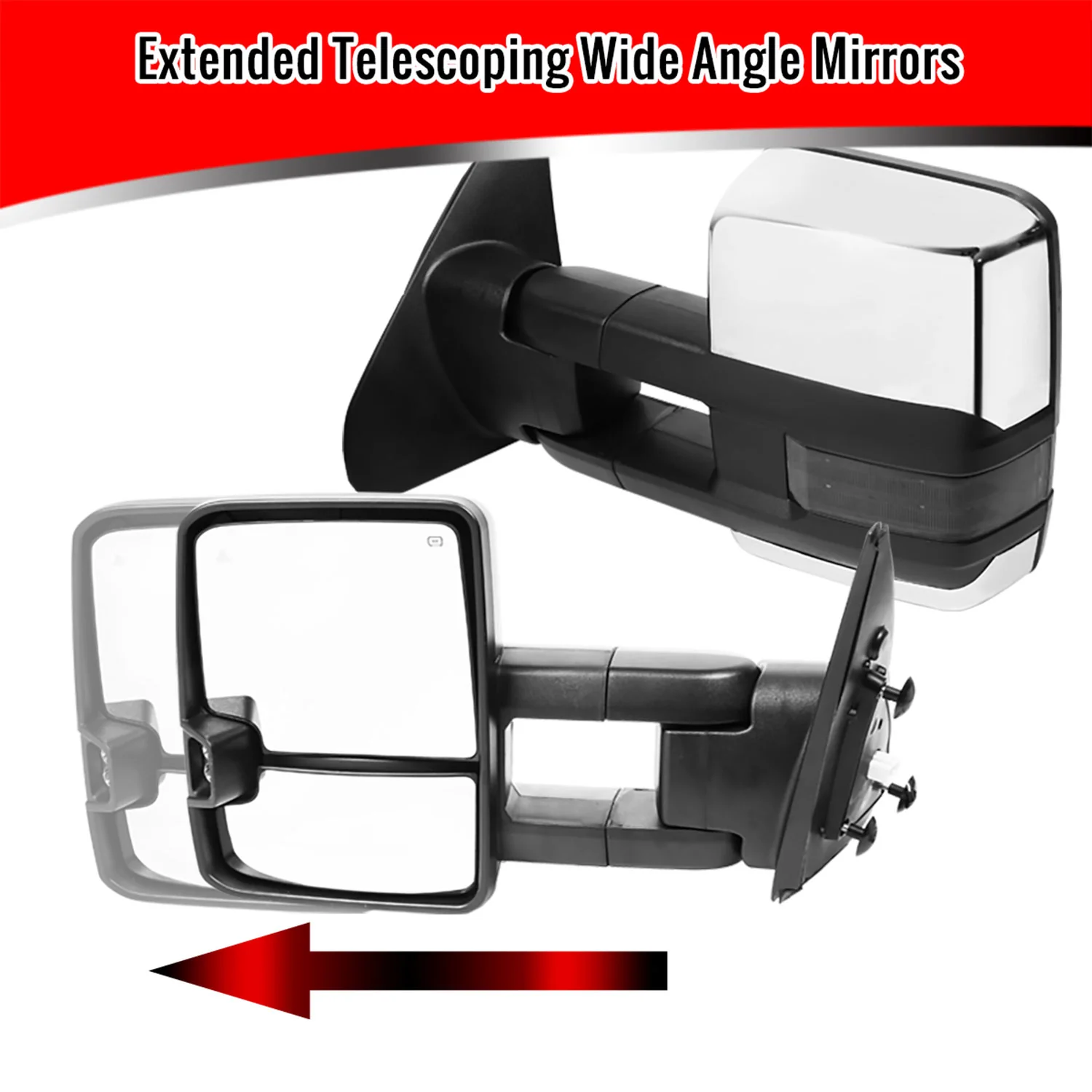 2007-2017 Toyota Tundra/ 08-2017 Sequoia Chrome Heated BSM Towing Mirrors Smoke - Image 3