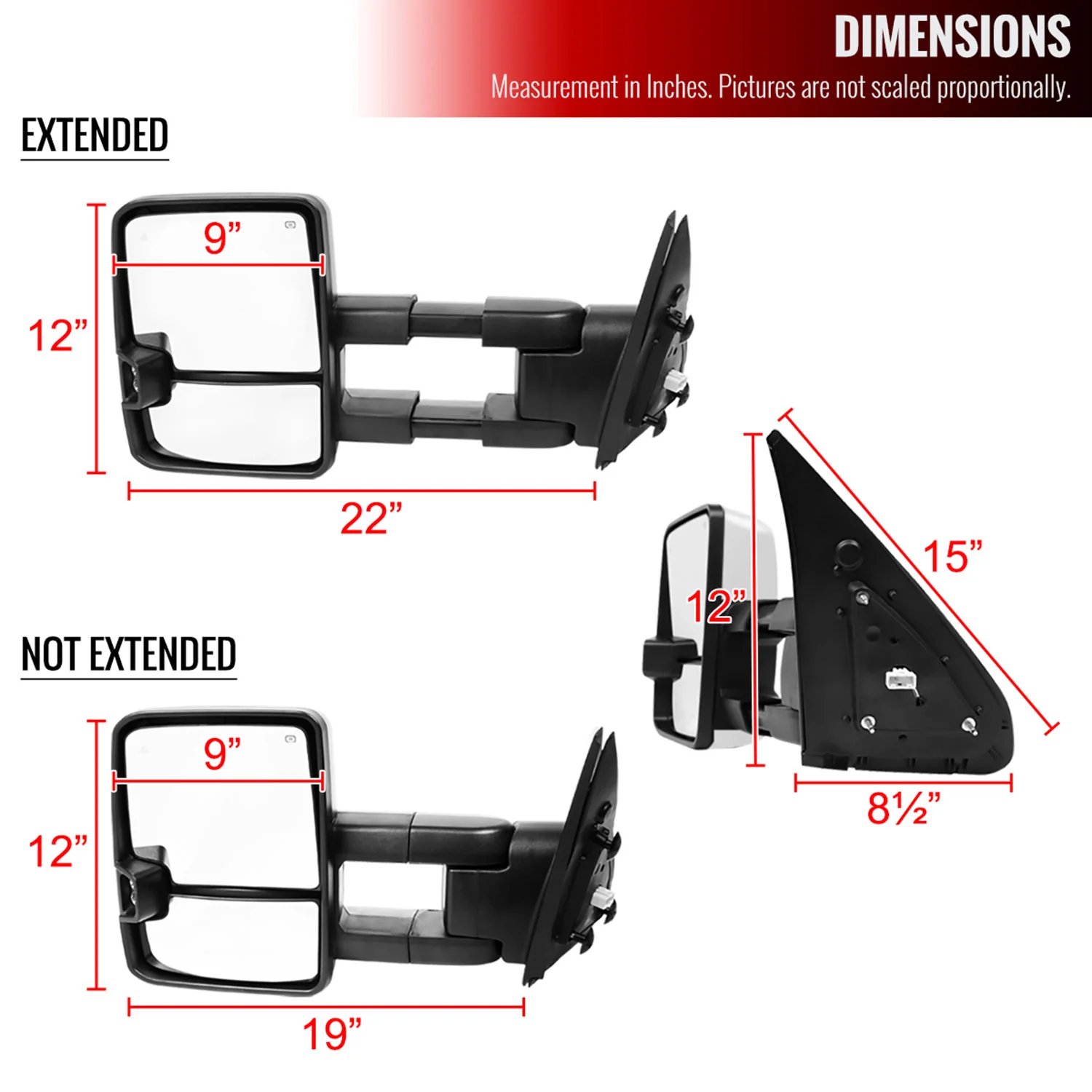 2007-2017 Toyota Tundra/ 08-2017 Sequoia Chrome Heated BSM Towing Mirrors Smoke - Image 9