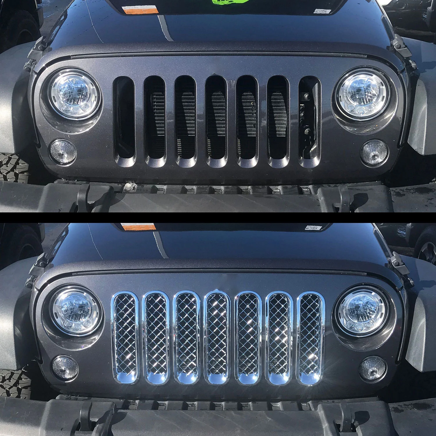 2007-2018 Jeep Wrangler Grille Overlay Chrome 7Pcs ABS Plastic - Image 4