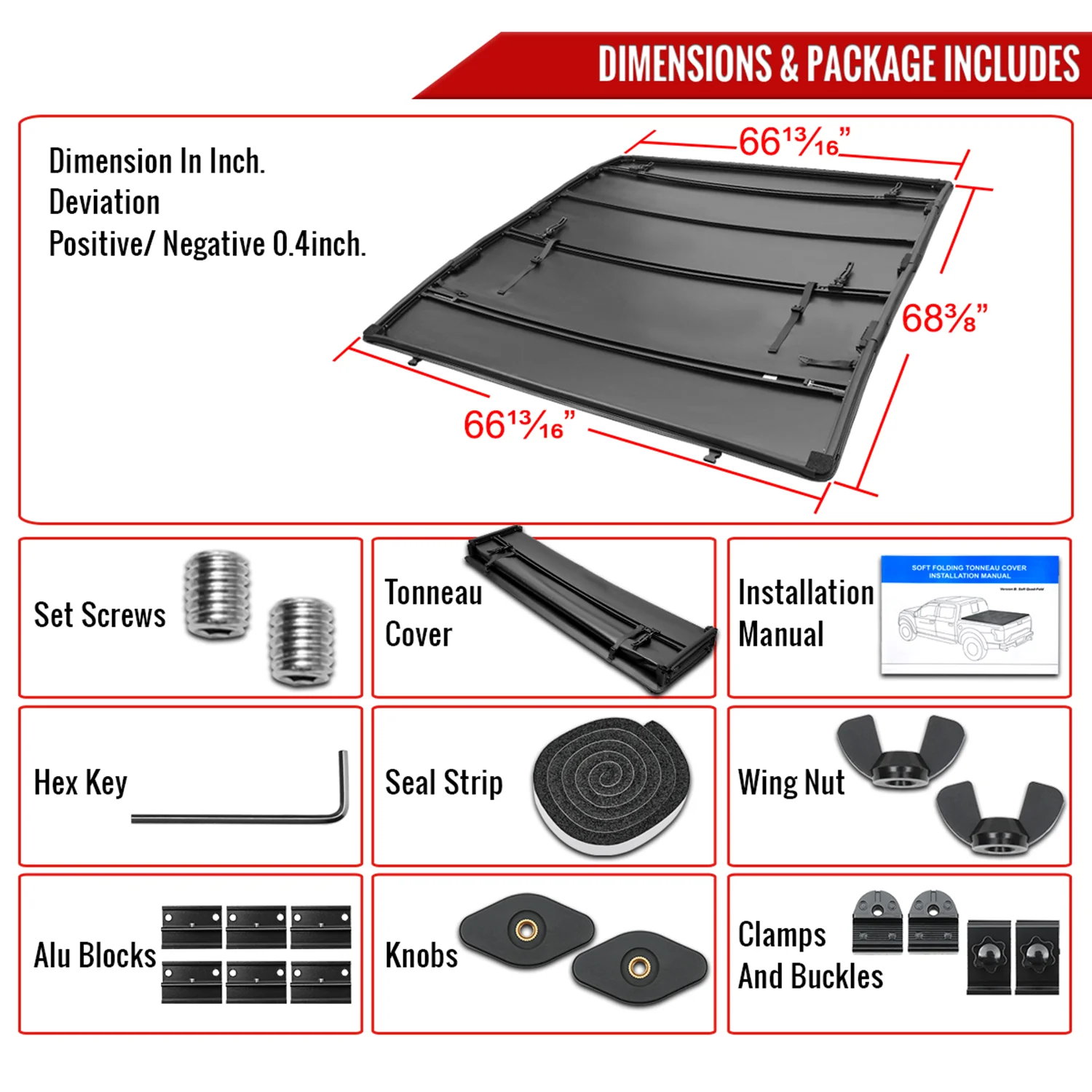 2007-2019 Toyota Tundra CrewMax 5'6" Short Bed Soft Quad-Fold Tonneau Cover - Image 7