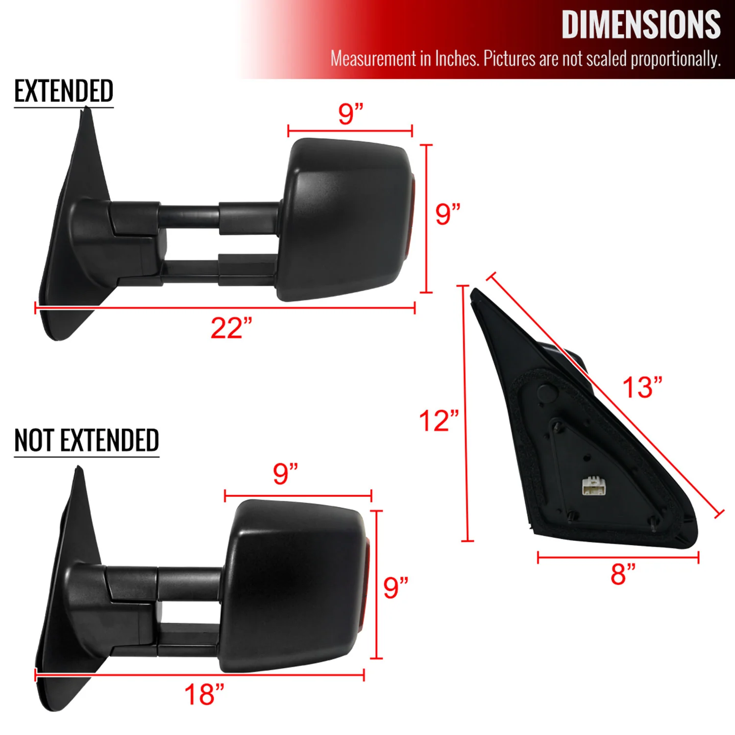 2007-2021 Toyota Tundra/08-2017 Sequoia Heated Manual Towing Mirrors Amber Lens - Image 8