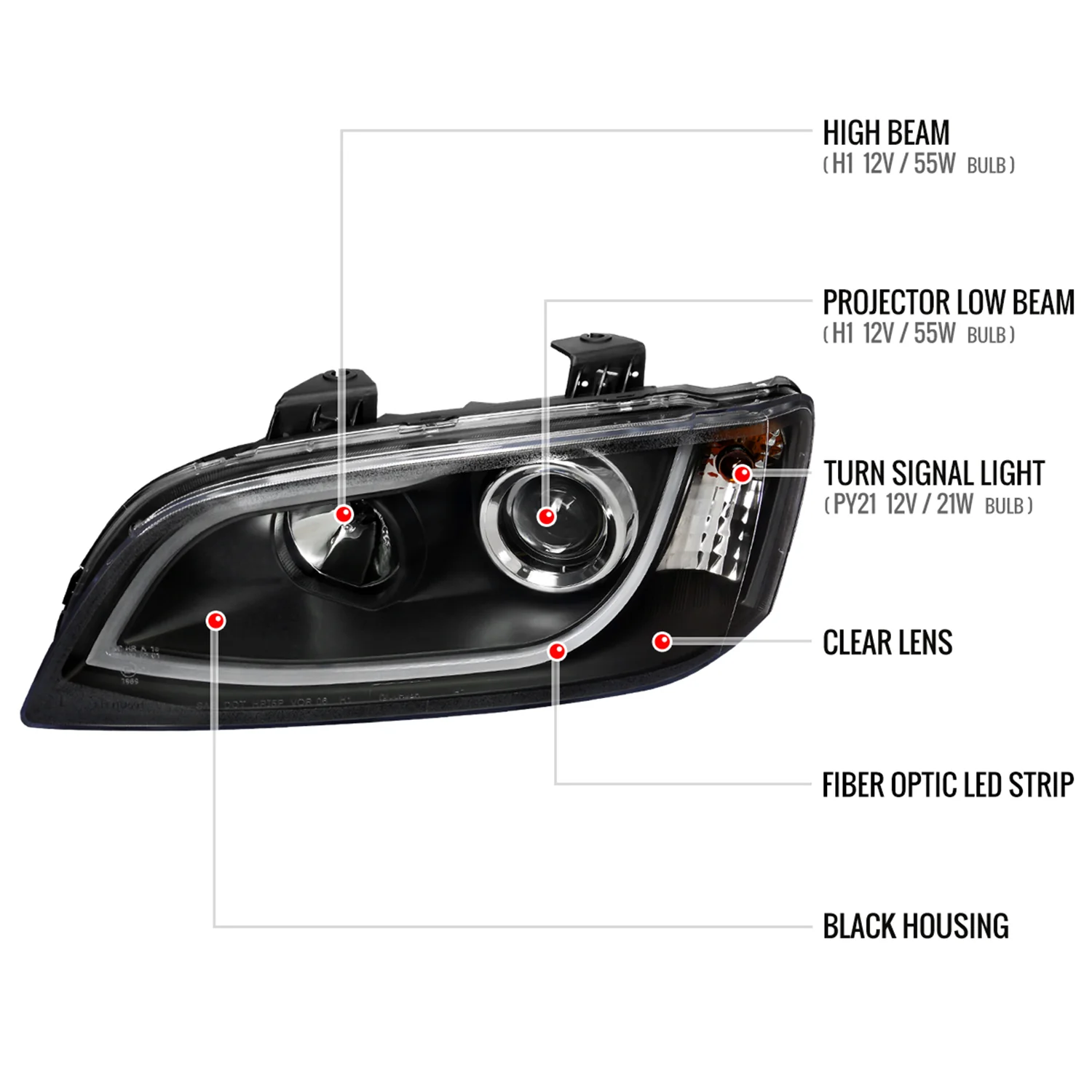 2008-2009 Pontiac G8 LED Bar Projector Headlights Matte Black/Clear Lens - Image 8