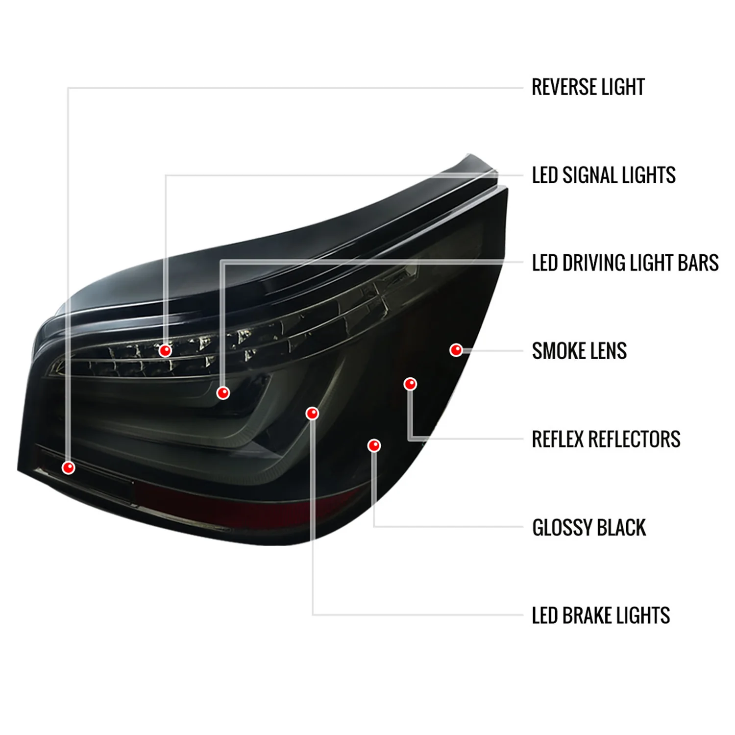 2008-2010 BMW E60 5 Series Sedan LED Tail Lights Glossy Black/Smoke Lens - Image 8