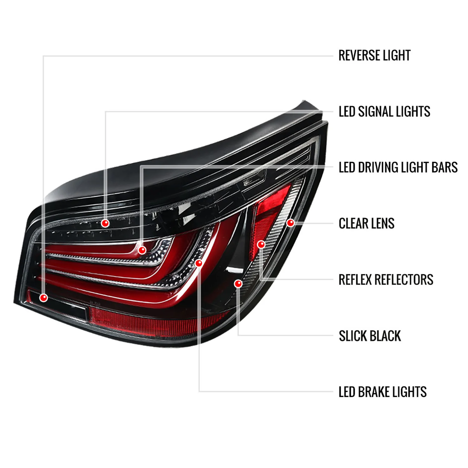 2008-2010 BMW E60 5 Series Sedan LED Tail Lights Jet Black/Clear Lens - Image 8