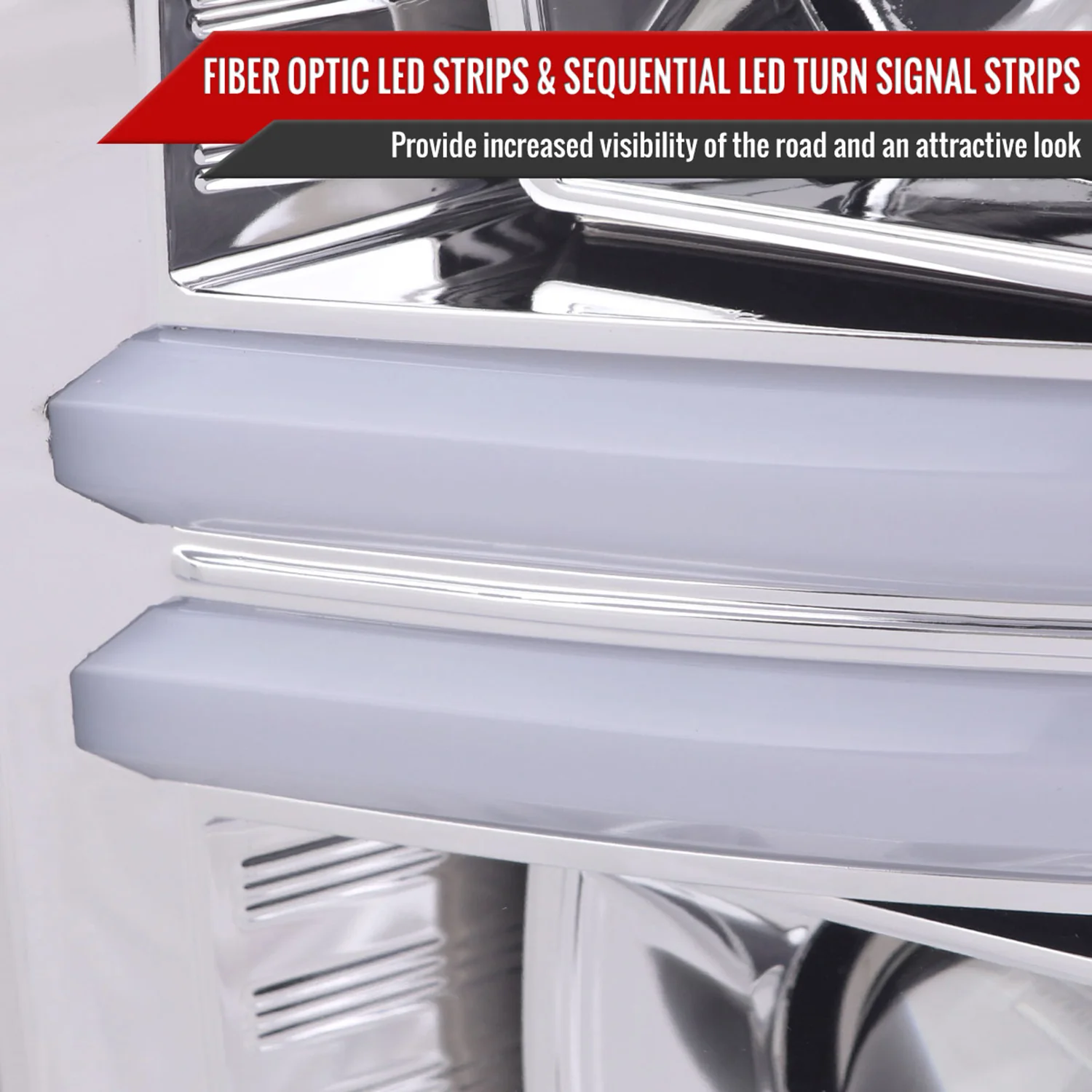 2008-2010 Ford F-250/350/450/550 LED Signal Bar Projector Headlights Chrome - Image 5